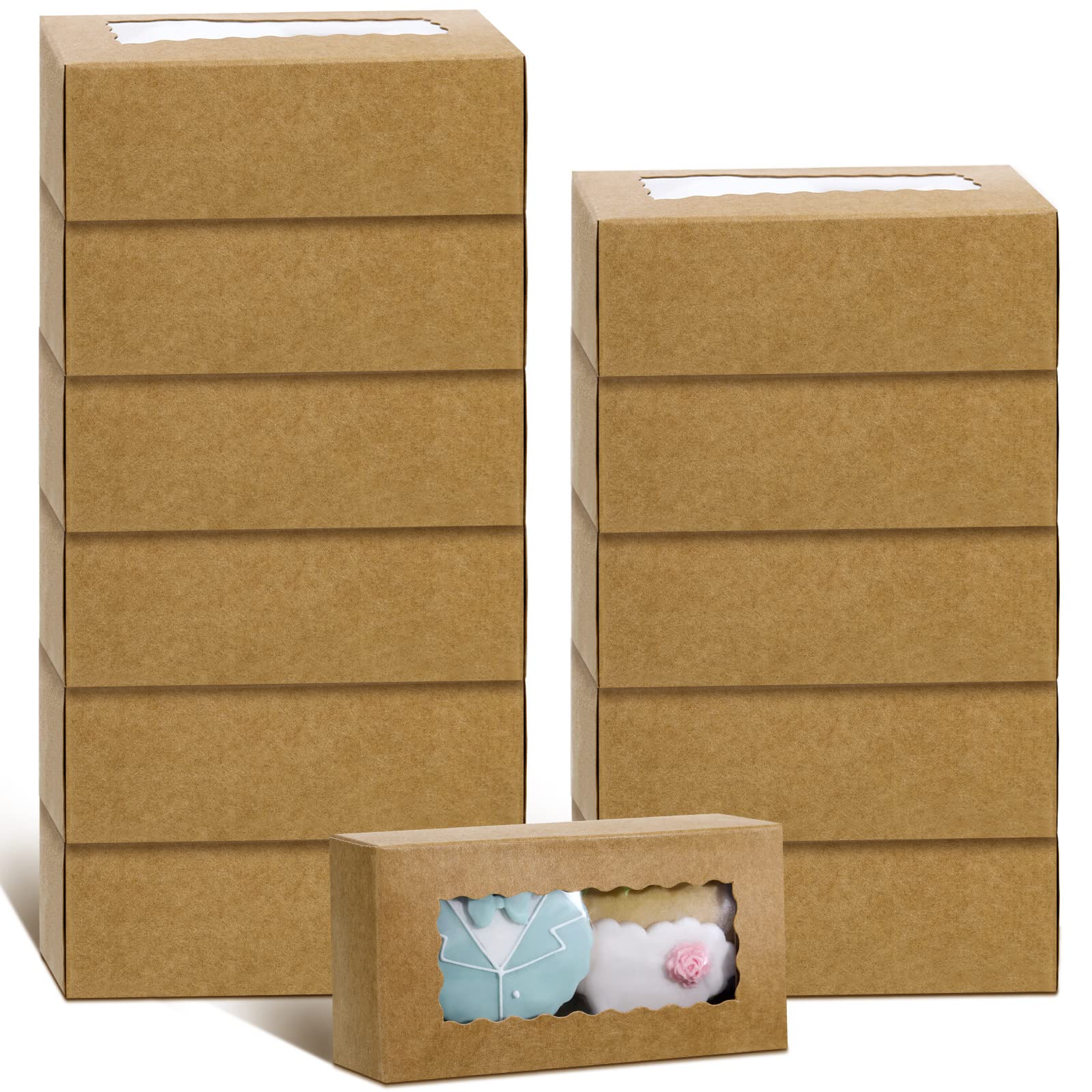 100 Pcs Kraft Paper Macaron Boxes with Clear Window - 4.17 x 2.17 x 1.38 Inch Small Bakery Packaging for Desserts, Candy, Cake | Perfect for Macarons, Pastries, Cookies & Gift Packaging
