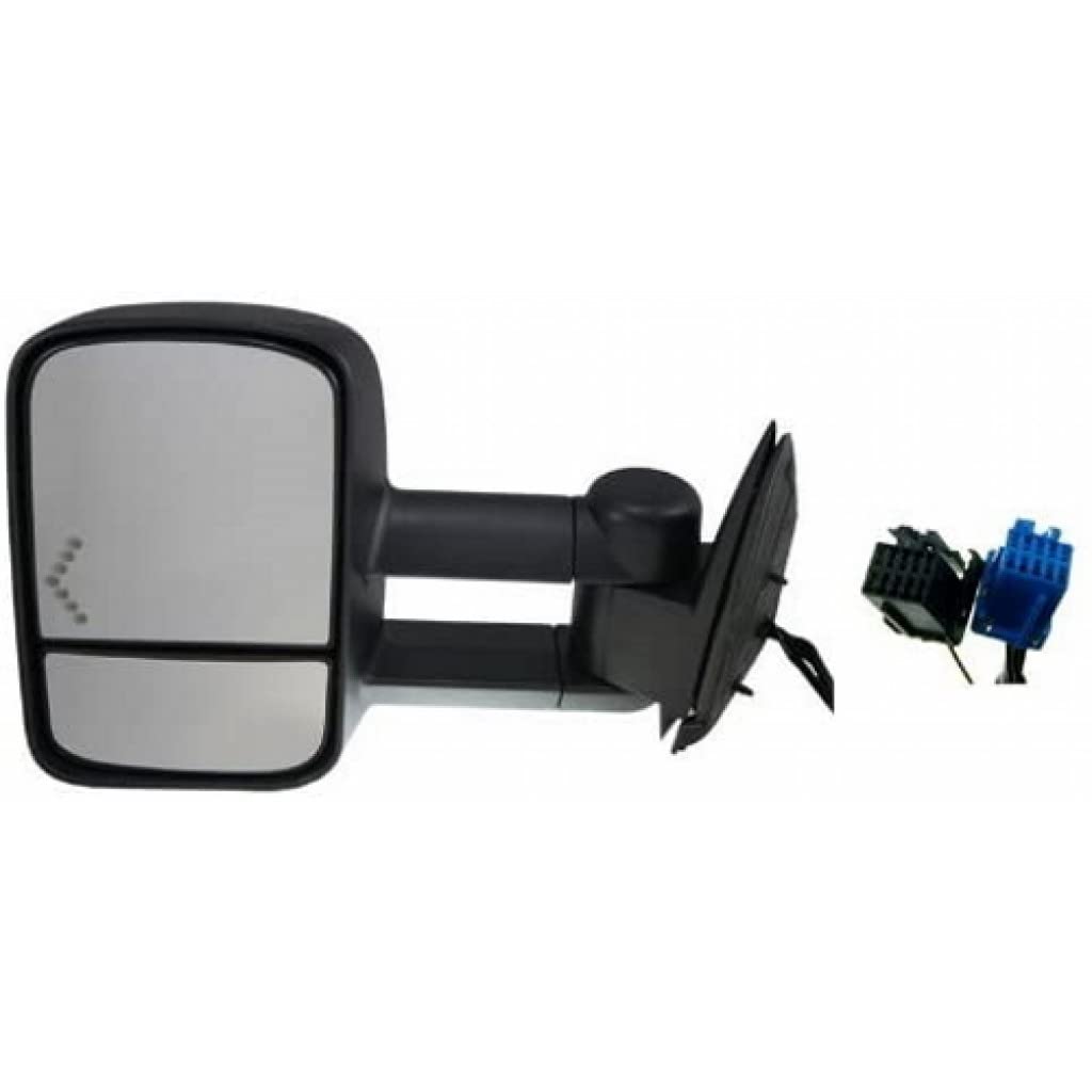 Chevy Silverado 1500 HD Classic 2007 Power Towing Mirror - Driver Side Black Textured Heated Manual Folding Telescopic Tow Mirror with Signal in Glass (GM1320355, 15904034) - Perfect for Towing, Off-Roading & Enhanced Visibility