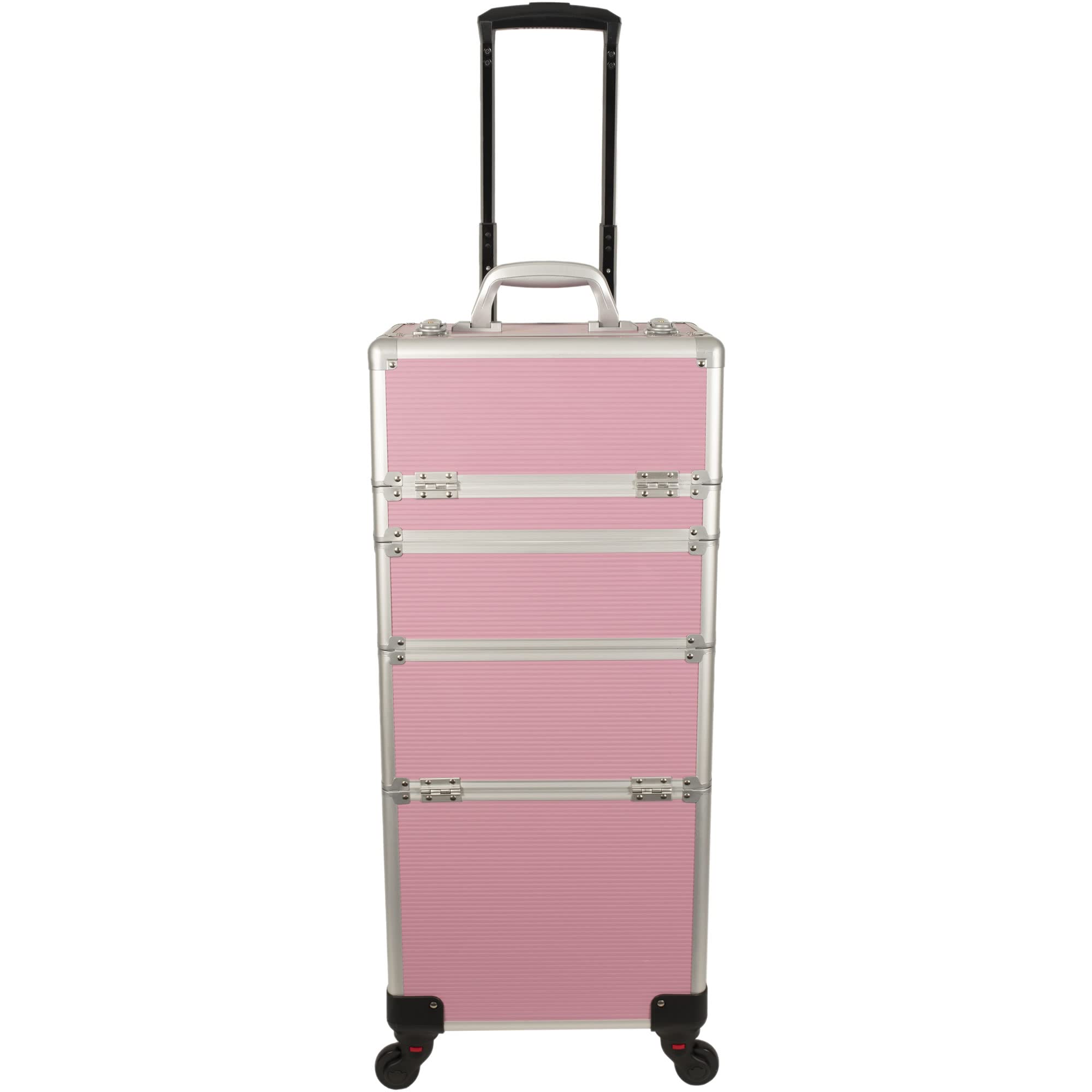 HIKER Professional Makeup Rolling Case HK6501 - 2 in 1 Hair Stylist Organizer with 3 Slide Drawers & Removable Tray | 4-Wheel Spinner Luggage with Lock, Mirror, Extra Lid & Shoulder Strap | Pink Matte Cosmetic Case for Travel & Salon Use