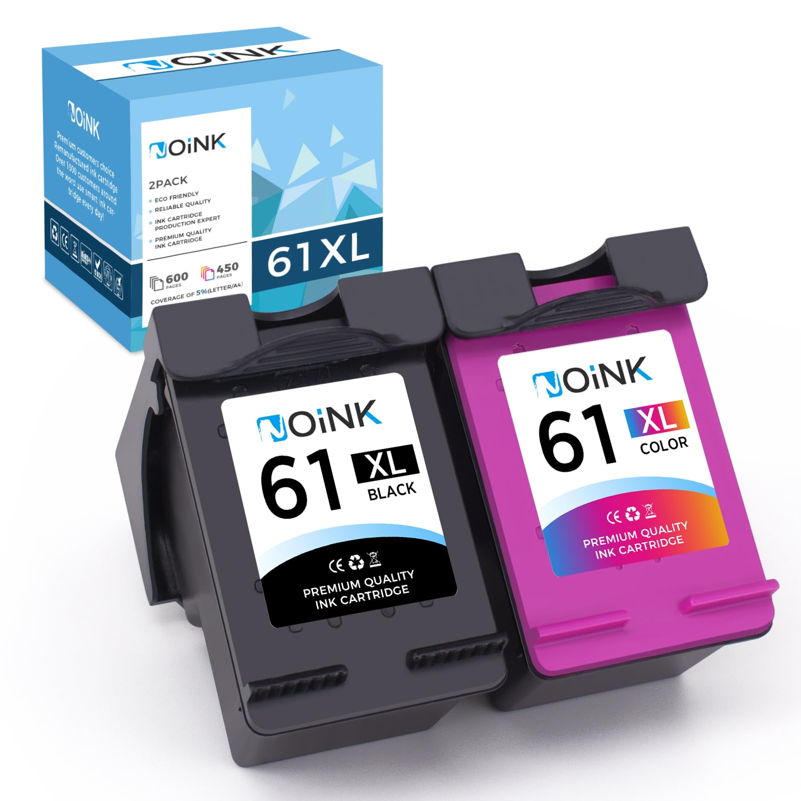 HP 61 & 61XL Ink Cartridge Combo Pack - Replacement for HP Envy 4500, 5530 Printers (1 Black, 1 Tri-Color, 2 Pack) - High-Quality Printer Ink for Home & Office Printing, Documents, Photos & School Projects