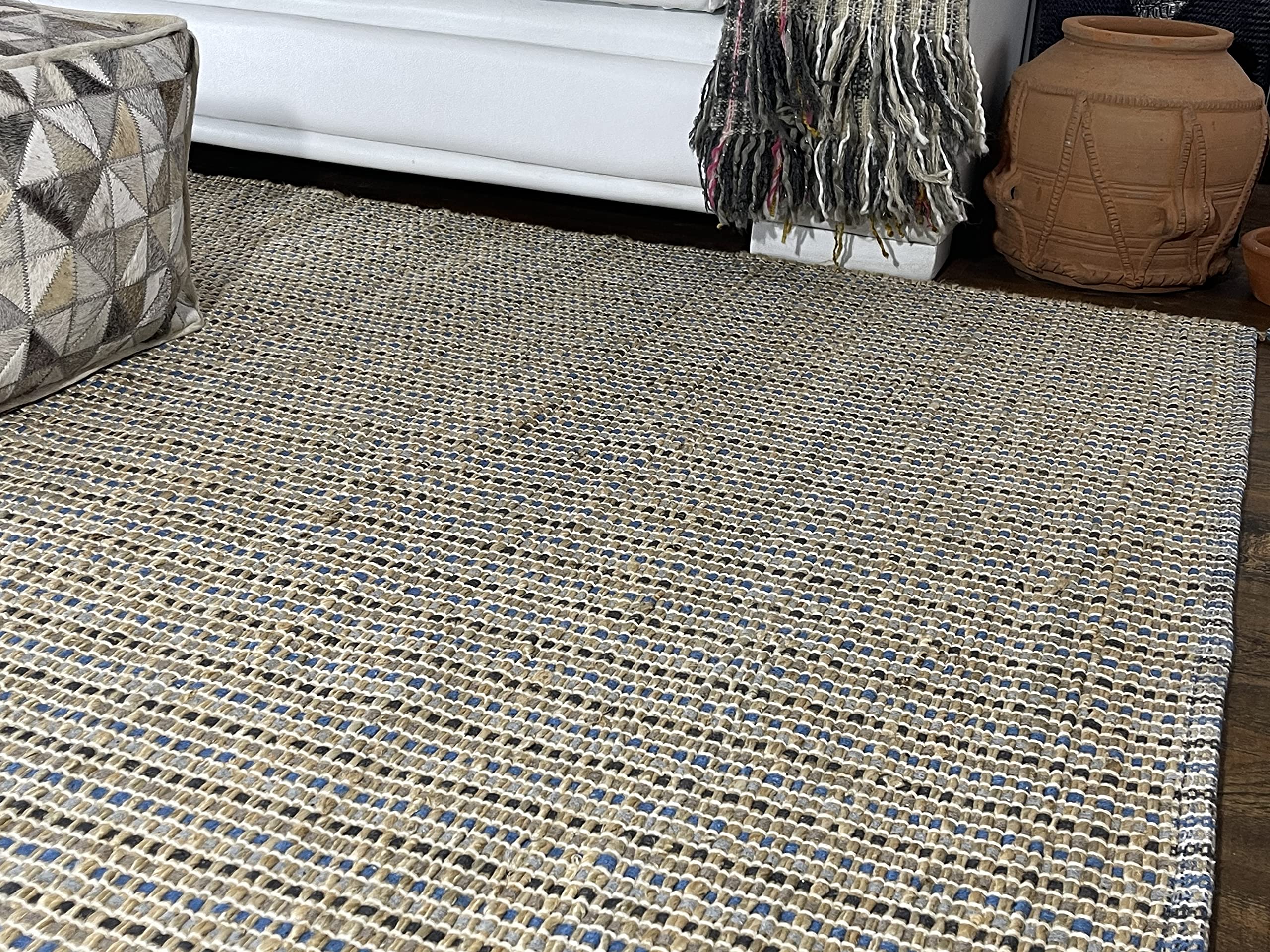 Handmade Manila Hemp & Cotton Natural Fiber Rug – Easy Maintenance, 8' x 10' Ocean Blue – Perfect for Living Room, Bedroom & Family Room Floors | Eco-Friendly Home Decor for Coastal & Boho Style Interiors