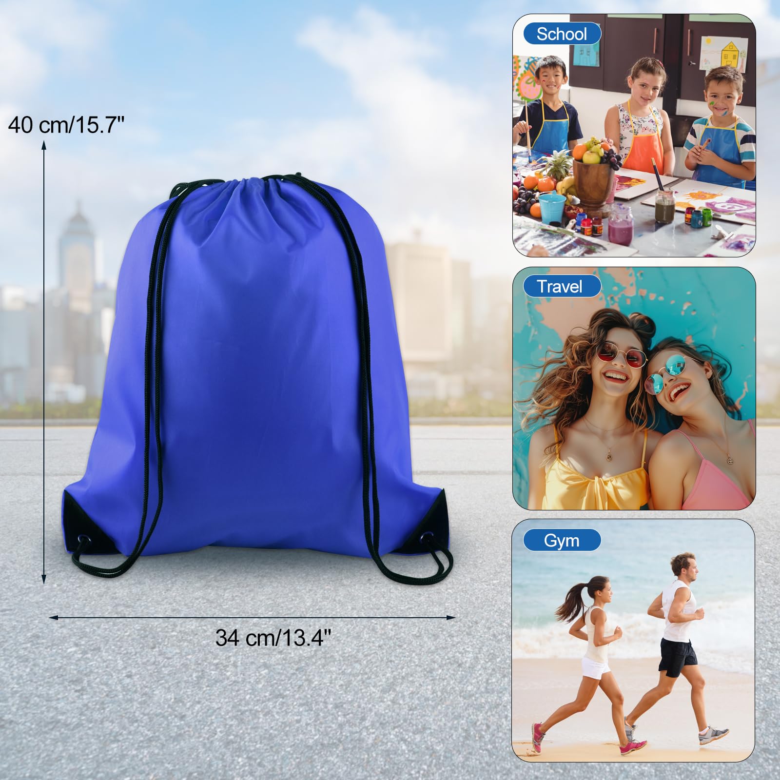 KUUQA 100Pcs Blue Drawstring Backpacks - Bulk String Bags for Sports, Gym, Travel & Storage | Lightweight Carry-On Bags for School, Beach, Camping & Shopping