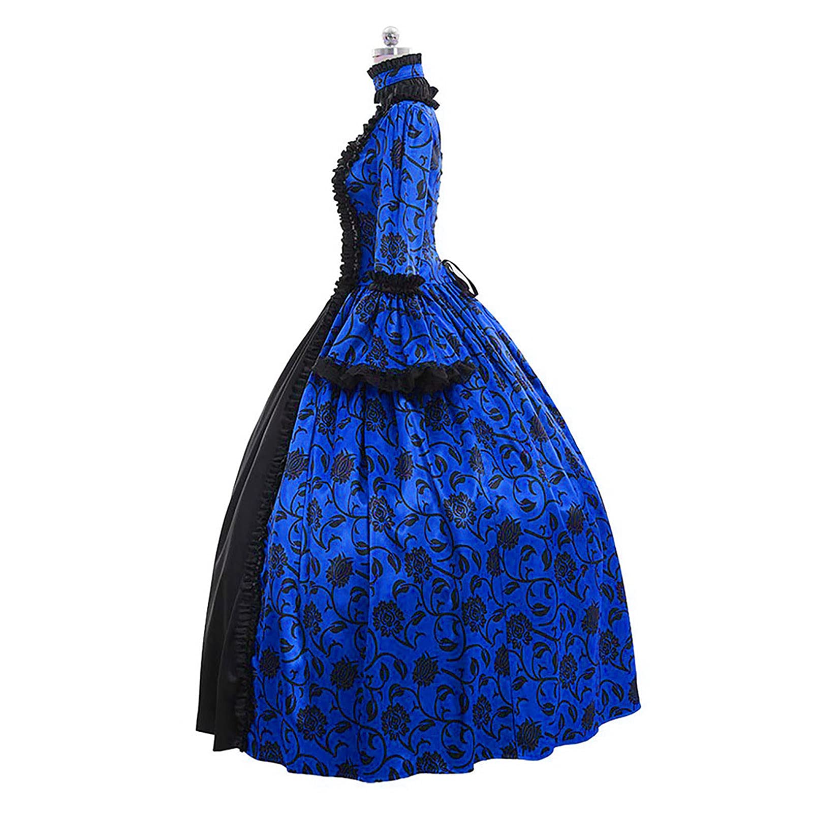 Gothic Court Dress for Women - Black Lace Trim Ball Sleeve Medieval Renaissance Dress | Vintage Retro Costume for Cosplay, Halloween, LARP & Themed Parties