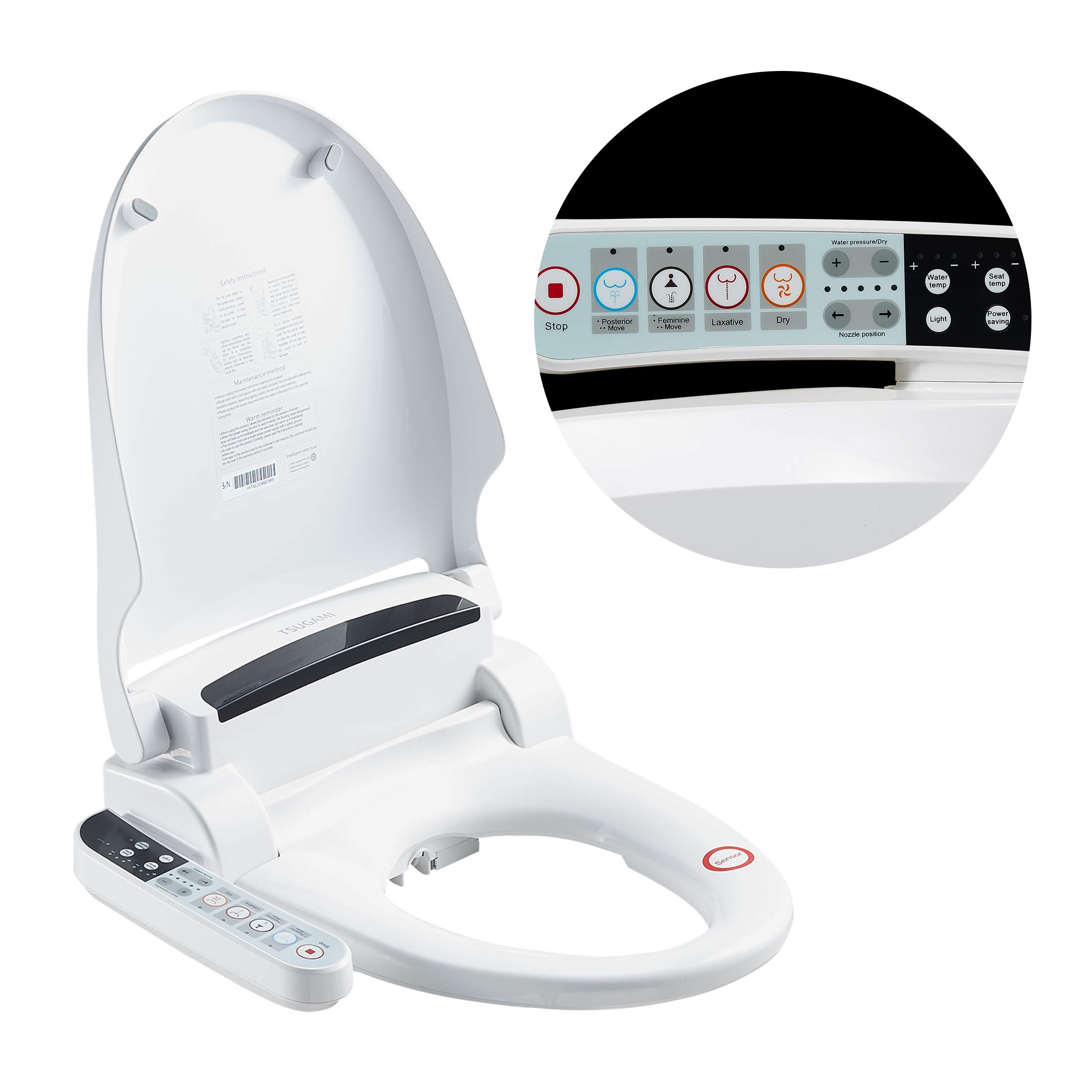 TSUGAMI Smart Heated Bidet Seat for Round Toilets - Warm Water Wash, Warm Air Dryer, Gentle Feminine Wash - Easy Installation for Home Bathroom Upgrade | Perfect for Modern Bathrooms & Elderly Comfort