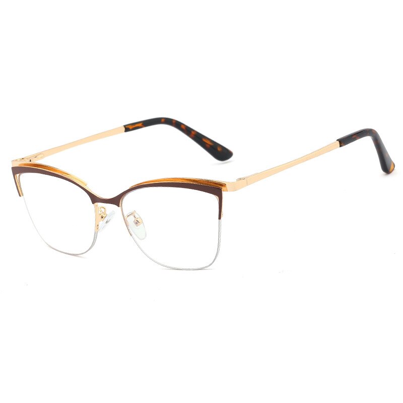CCspace Women's Semi Rimless Cat Eye Glasses - Lightweight Alloy Frame Eyewear (Model 48282) | Perfect for Reading, Office Work & Fashion Accessories