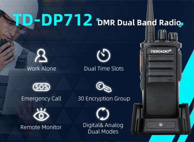 TD DP712 10W DMR Analog Dual Band Radio - Professional Two-Way Walkie Talkie for Business, Security & Outdoor Adventures | Long Range Communication for Construction, Events & Emergency Preparedness