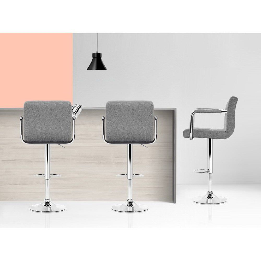 2-Pack Grey Fabric Bar Stools with Gas Lift and Armrests - Perfect for Kitchen Islands, Breakfast Bars, and Home Bars