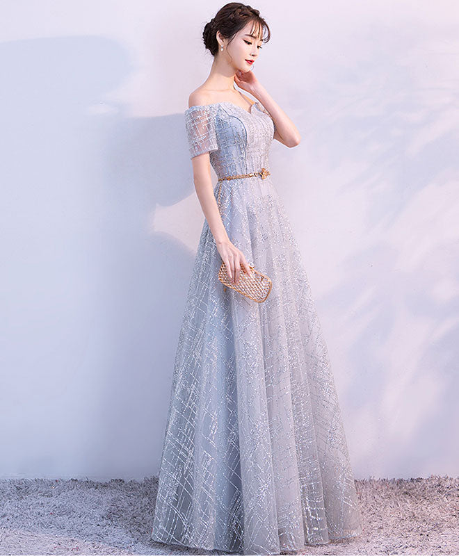 Elegant Gray Tulle Long Prom Dress for Women - Formal Evening Gown for Homecoming, Wedding Guest & Special Occasions