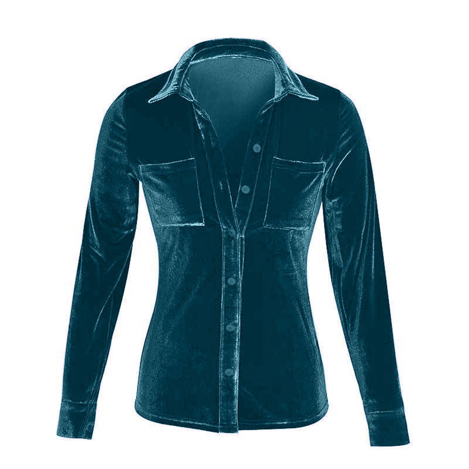 Women's Winter Velvet V-Neck Button Long Sleeve Tunic Top with Pocket - Soft Casual Blouse for Work & Date Night Outfits