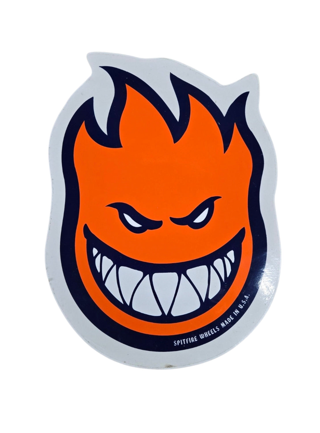 Vintage Spitfire Wheels Big Head Sticker - 9x12 Inch Large Decal in Orange & Navy - Perfect for Skateboards, Laptops, and DIY Projects