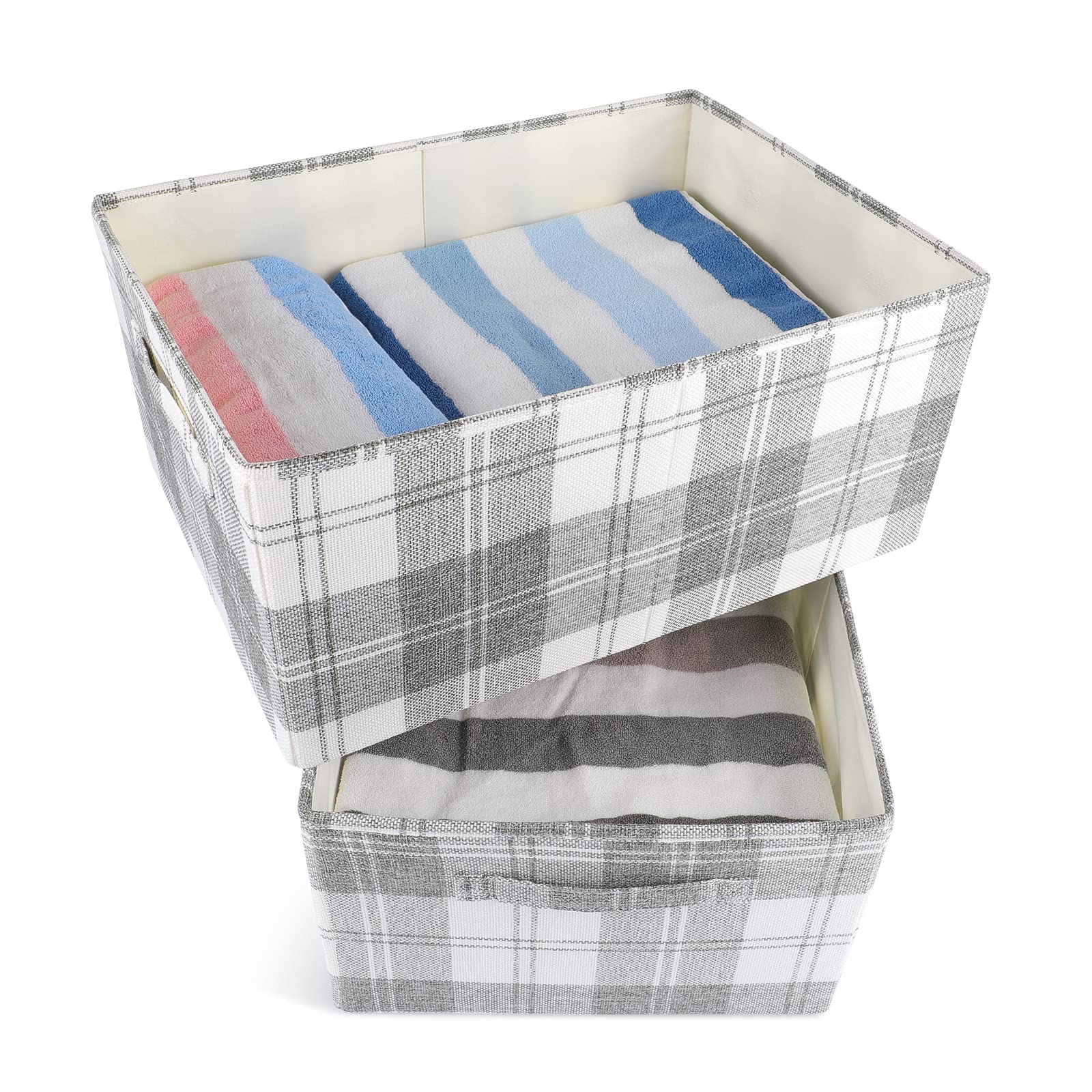 ANMINY 2-Pack Extra Large Foldable Fabric Storage Baskets with Handles - Light Gray Closet Organizer Bins for Shelves, Laundry, Clothes & Blankets | Perfect for Bedroom, Nursery & Home Organization