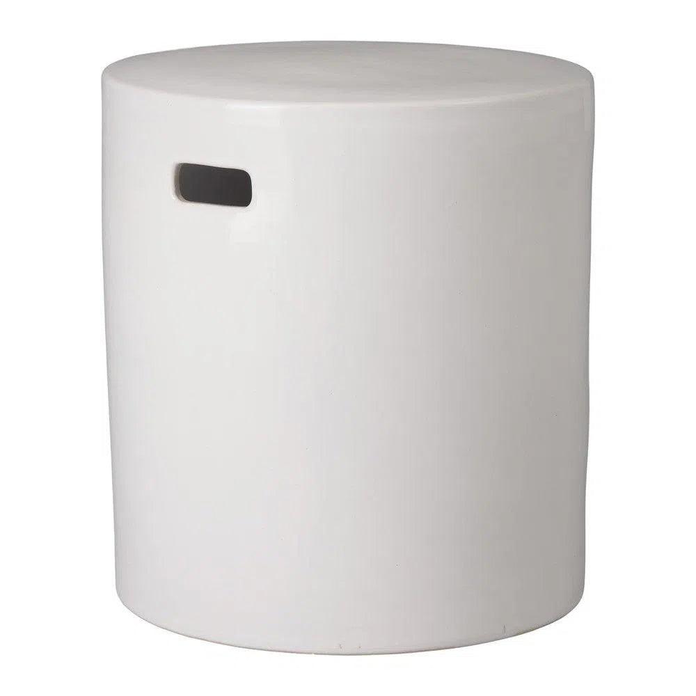 18 Inch Round White Ceramic Outdoor Garden Stool - Weatherproof Patio Side Table, Decorative Plant Stand for Porch, Poolside & Backyard Decor