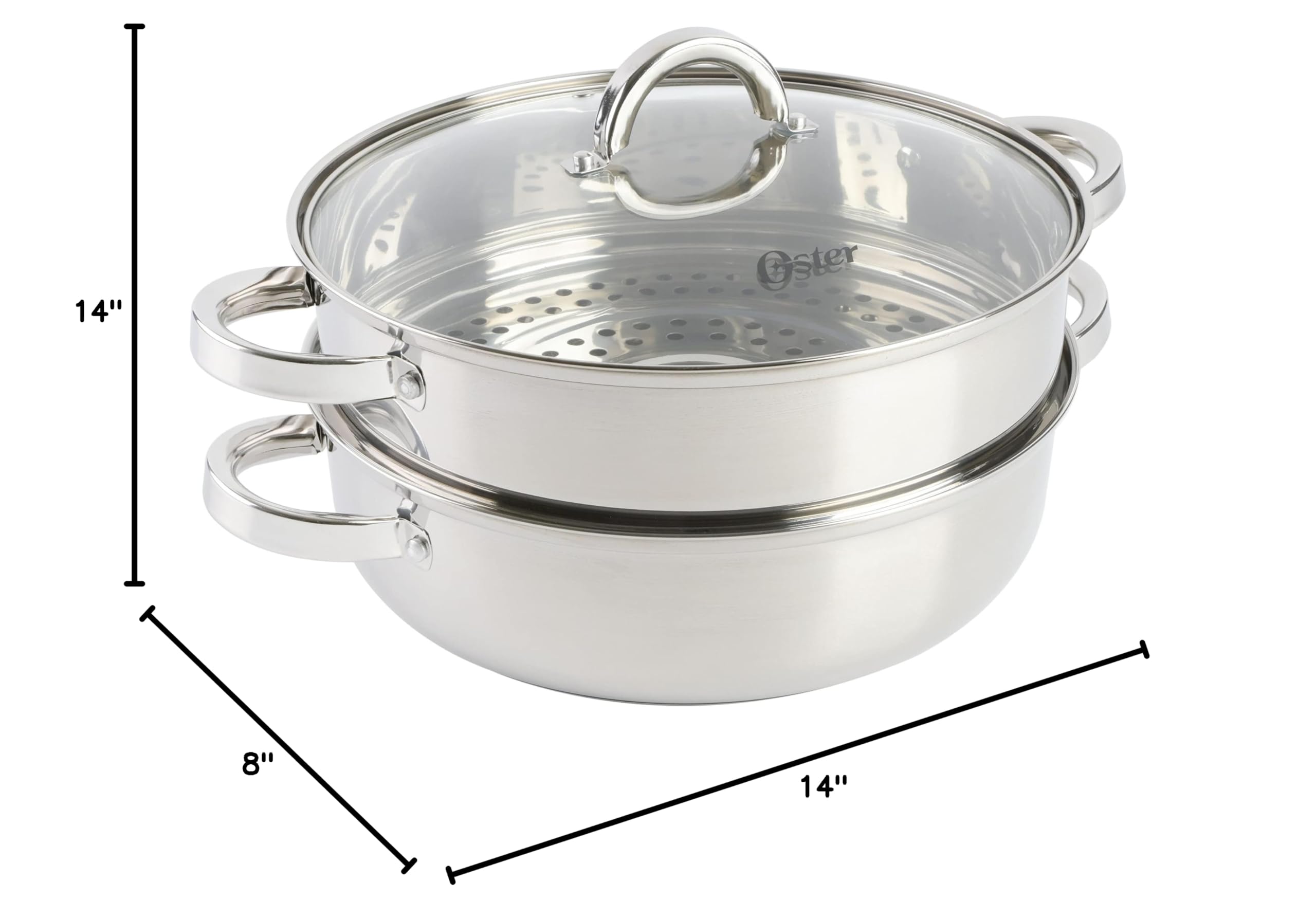 Oster Sangerfield 6 Quart Dutch Oven with Steamer Basket - Stainless Steel Casserole Pot for Baking, Roasting & Steaming - Perfect for Soups, Stews & Family Dinners