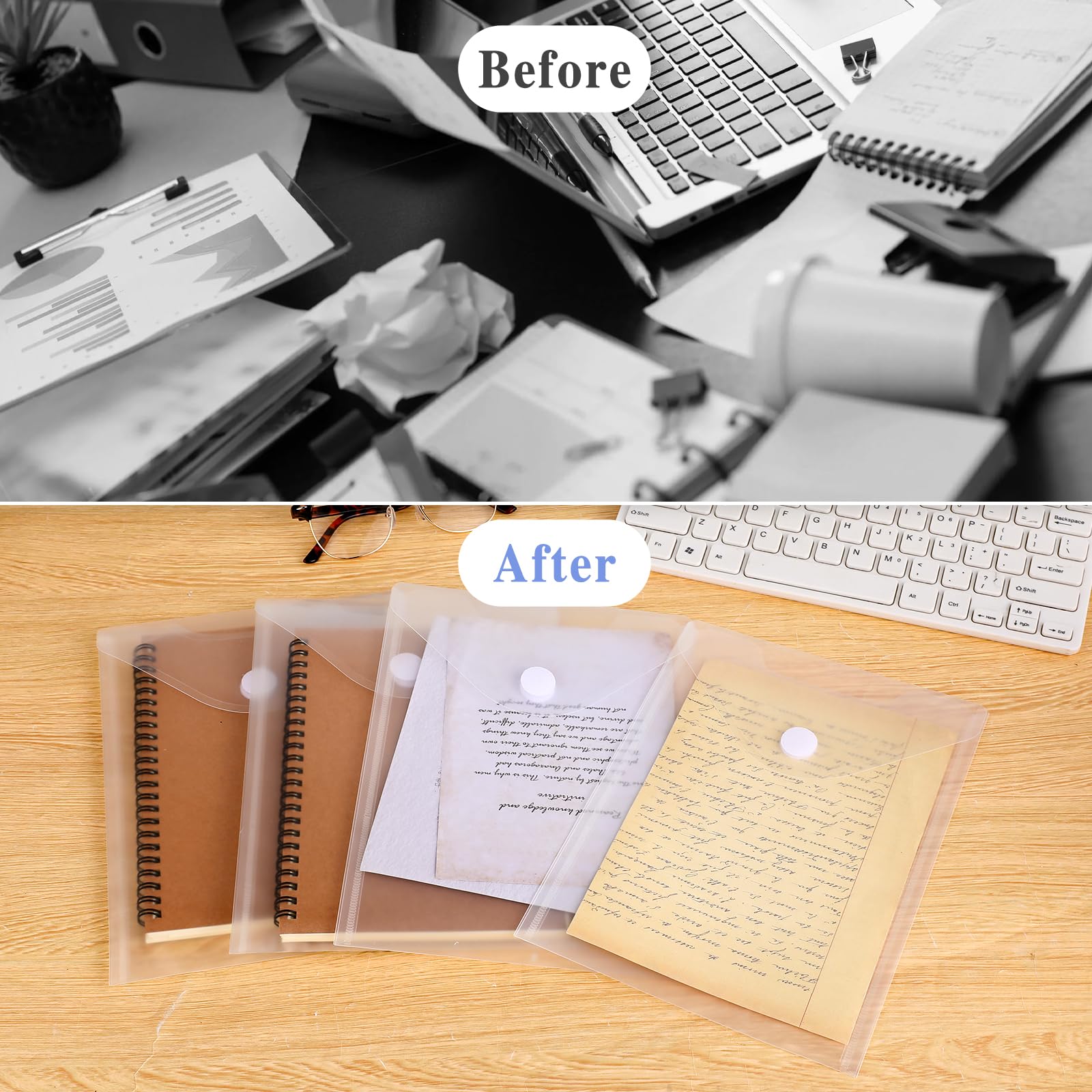 12 Pack Large Clear Plastic Document Folders 10 x 7 Inch - Waterproof Transparent Envelopes with Secure Closure for Die & Stamp Storage, DIY Scrapbooking, Card Craft Organizer - Perfect for Office Files, School Projects & Craft Supplies Organization