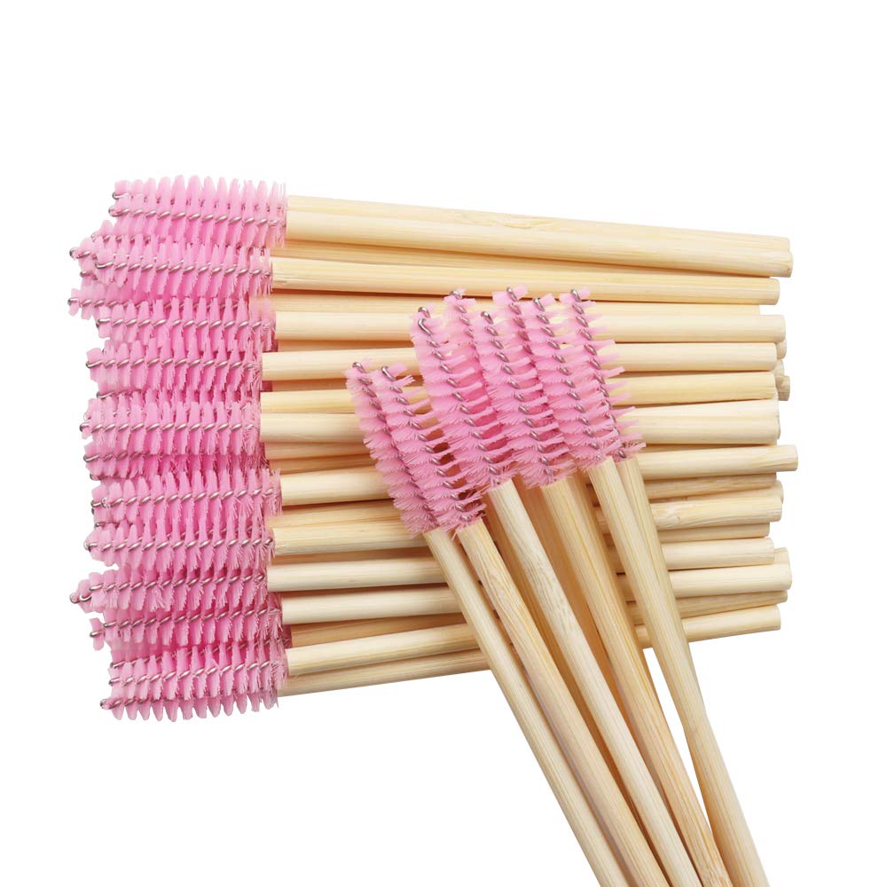 100 Pack Disposable Bamboo Mascara Wands - Eco-Friendly Eyelash Extension Brushes with Soft Pink Handles for Professional Makeup Artists & DIY Beauty | Perfect for Salon, Home Use & Travel Makeup Kits