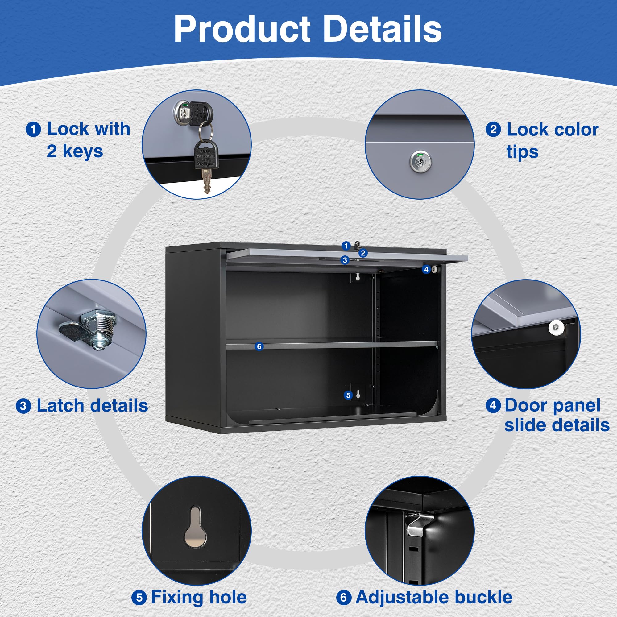 Metal Wall Storage Cabinet with Lock - 2 Shelving Garage Storage Cabinet with Flip-Up Door - Hanging Garage Cabinet for Kitchen, Home & Workshop - Easy Assembly (Black Gray, 21.6''H) - Perfect for Organizing Tools, Pantry Items & Garage Supplies