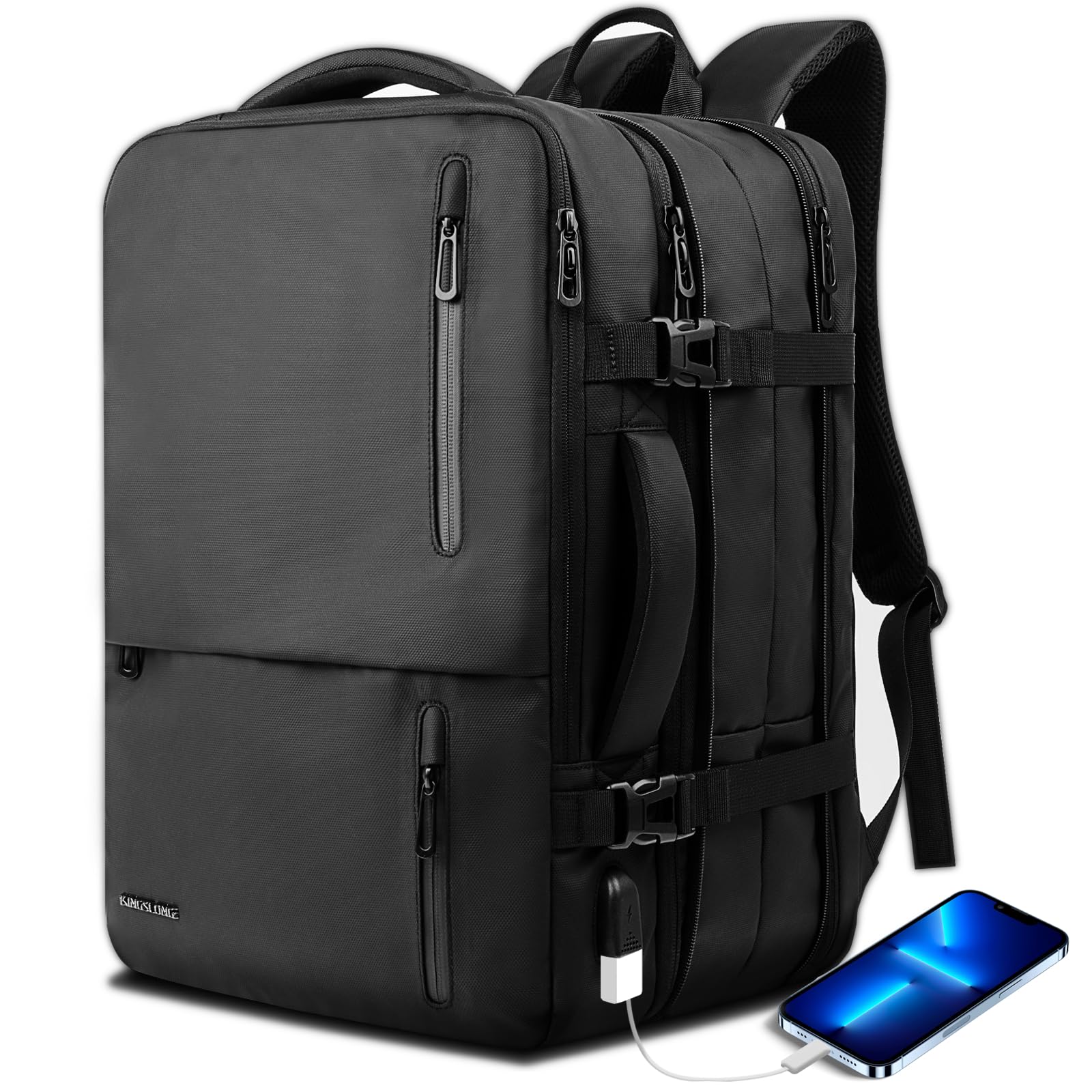 60L Expandable Travel Backpack with Vacuum Bags - Flight Approved Carry On Backpack for Men & Women, 19 Inch Laptop Compartment & Luggage Organizer - Perfect for Air Travel, Camping and Business Trips