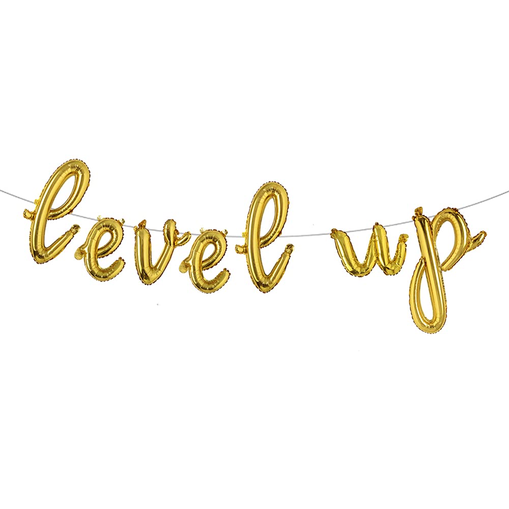 16 Inch Multicolor Video Game Birthday Party Decorations for Boys - Gamer Level Up Game Balloons, Happy Birthday Banner & Party Supplies (L Level Up Gold) - Perfect for Gaming Themed Parties, Streamer Events & Esports Celebrations