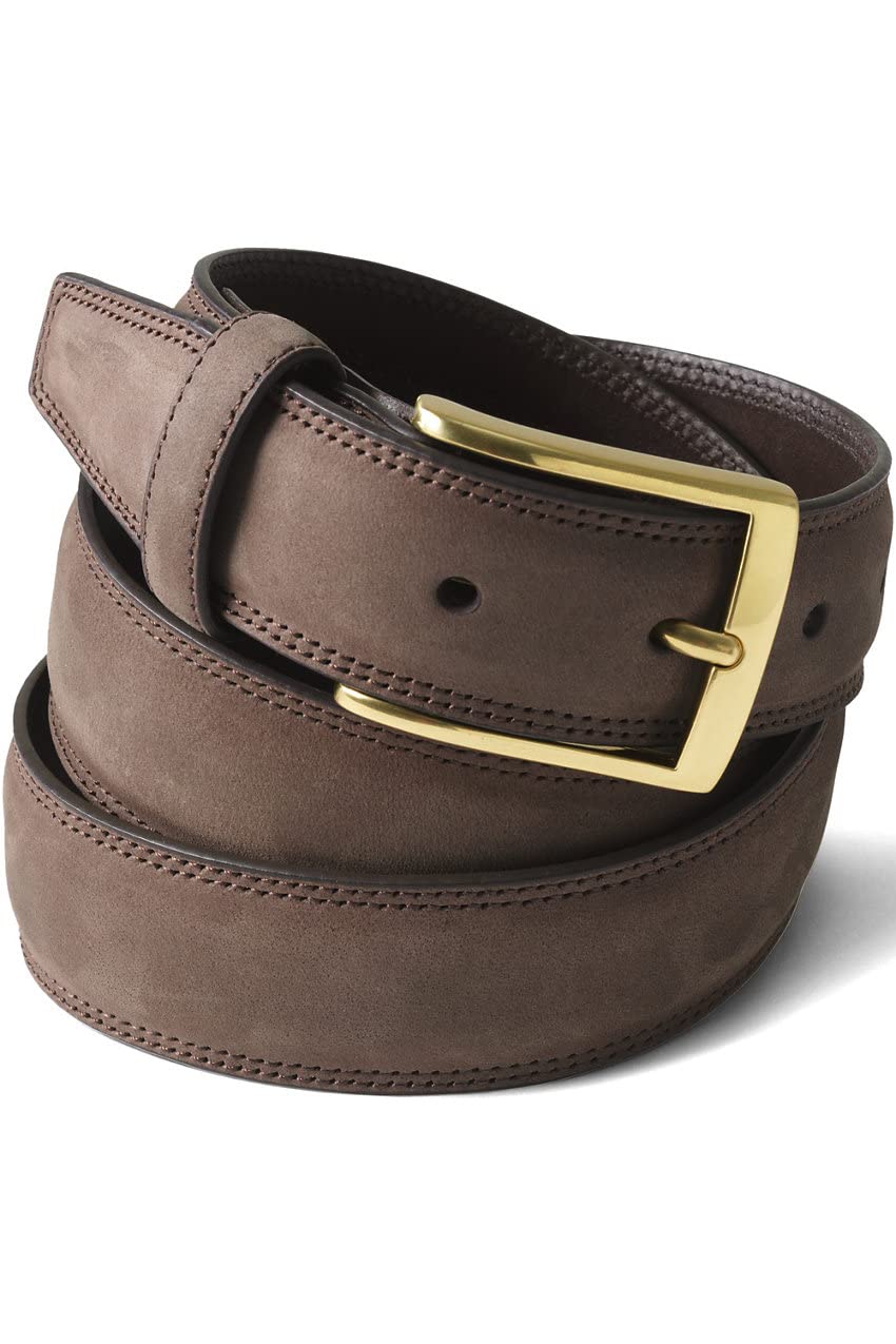 Lands' End Men's Nubuck Leather Belt - Genuine Leather Dress Belt for Men with Classic Buckle - Perfect for Business, Casual & Formal Wear