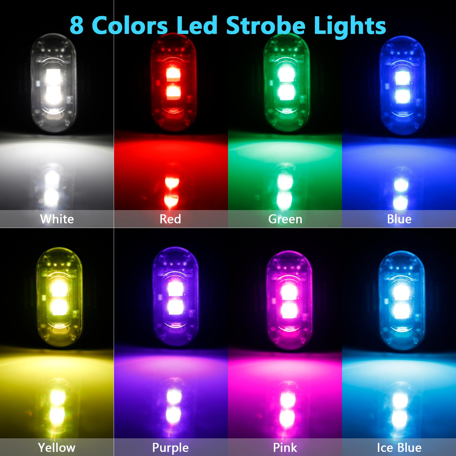 LECART High Brightness Wireless LED Strobe Lights - 8 Color Remote Control Rechargeable Anti-Collision Lights for Drones, Motorcycles, Cars & Bikes (2 Pack) - Perfect for Night Riding, Aerial Photography & Safety Signaling