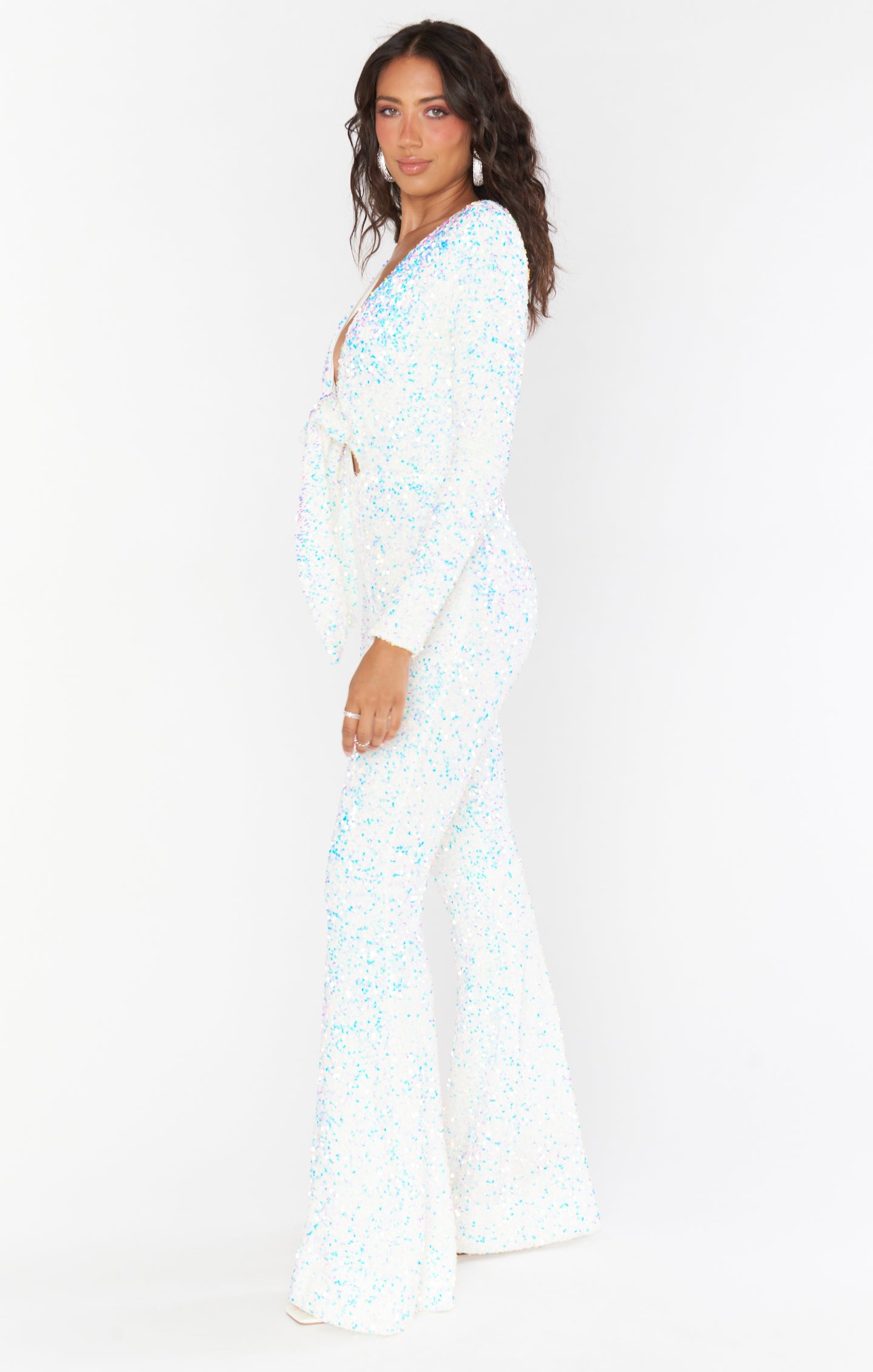 Martina Wrap Jumpsuit - White Sparkle Sequins Party Dress for Women | Elegant Evening Gown for Prom, Wedding & Special Occasions