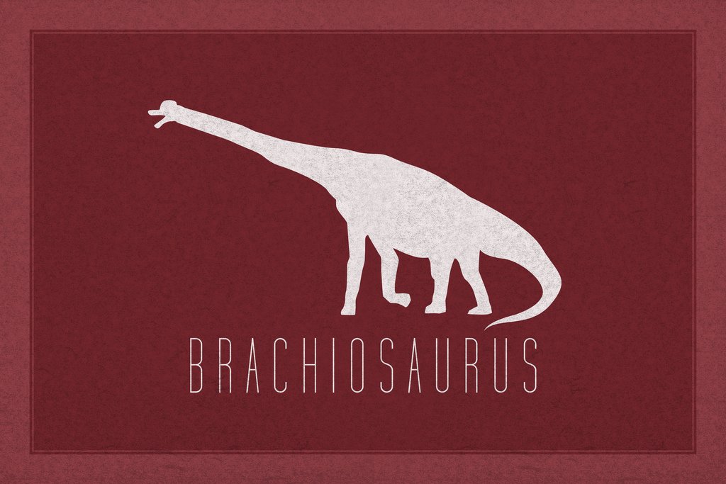 Brachiosaurus Dinosaur Wall Art Print - 18x12 Inches Maroon Dino Poster for Kids Room Decor, Bedroom & Nursery - Cool Jurassic Themed Wall Decor for Boys & Girls