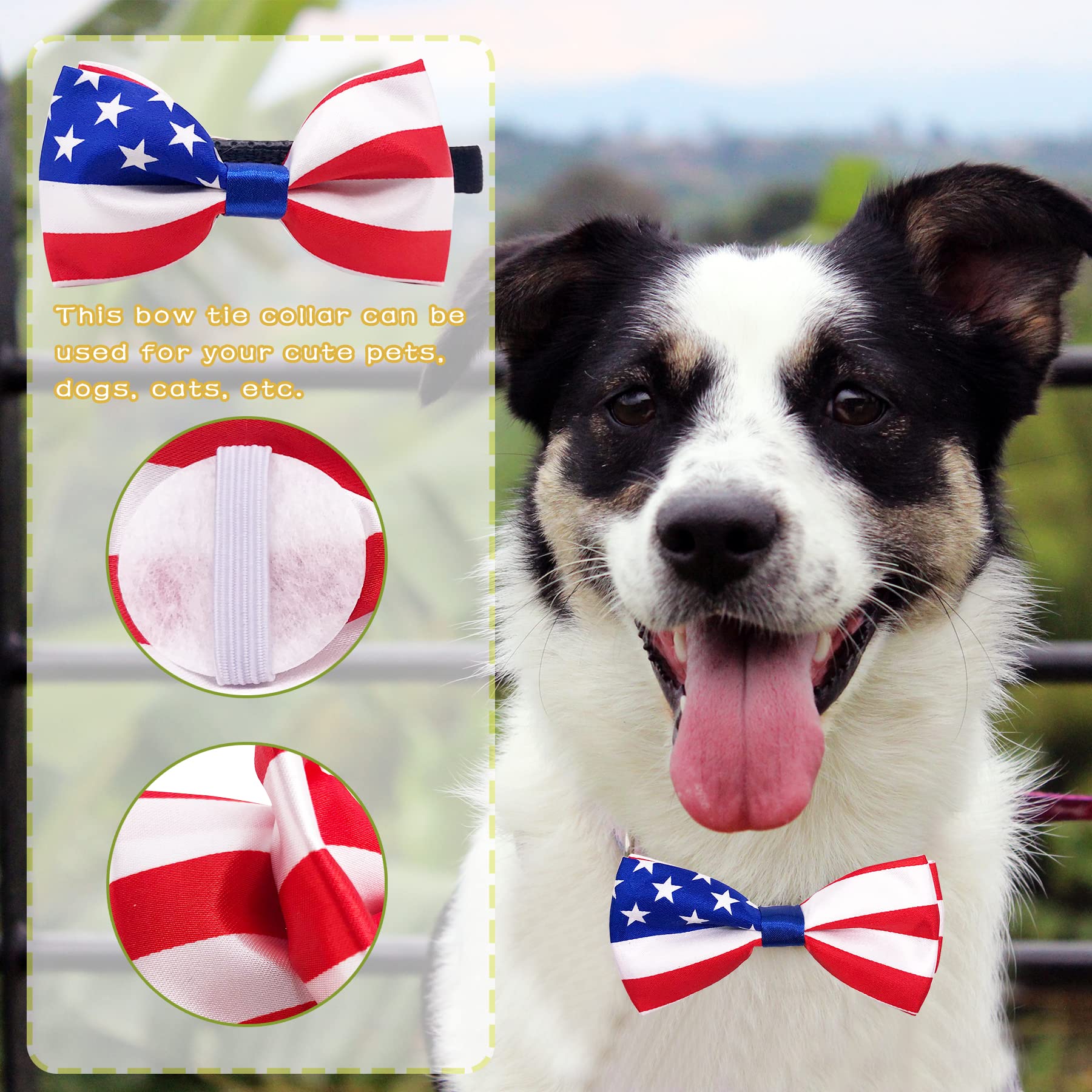 2pcs Patriotic US Flag Dog Bow Ties - Large Adjustable Collar Bowtie for Medium & Big Dogs - Perfect for Independence Day, July 4th, June 14 & Holiday Parties - Cute Grooming Accessories for Patriotic Events, Photo Shoots & Special Occasions