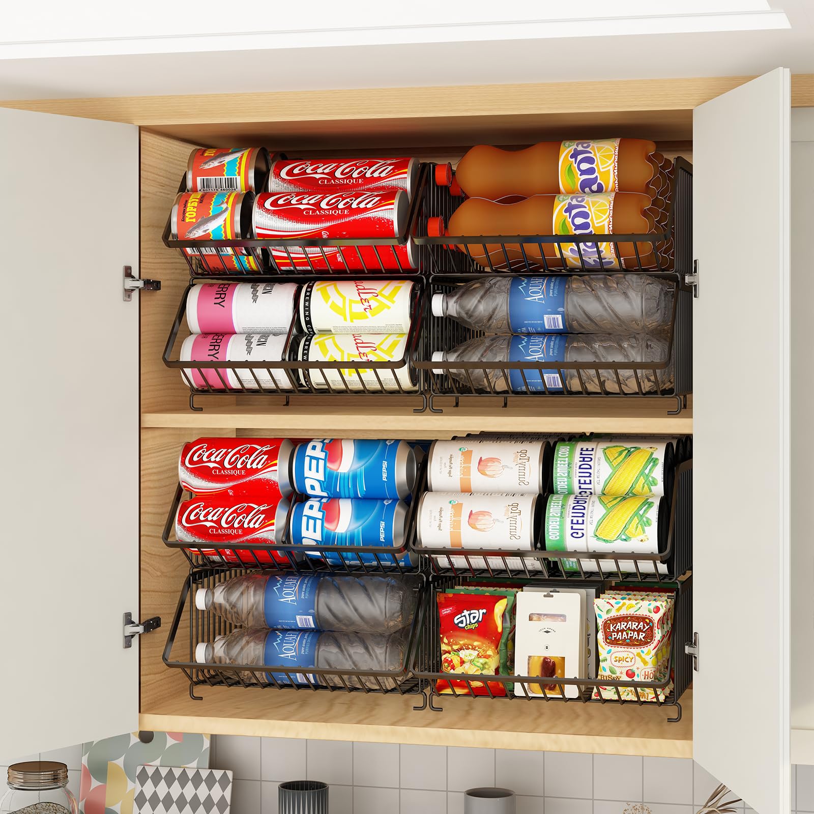 GILLAS 2-Pack Stackable Refrigerator Soda Can Organizer with Dividers - Black | Space-Saving Beverage Storage Rack for Canned Food & Drinks | Perfect for Fridge, Kitchen, Pantry Organization | Ideal for Parties, BBQs & Home Use