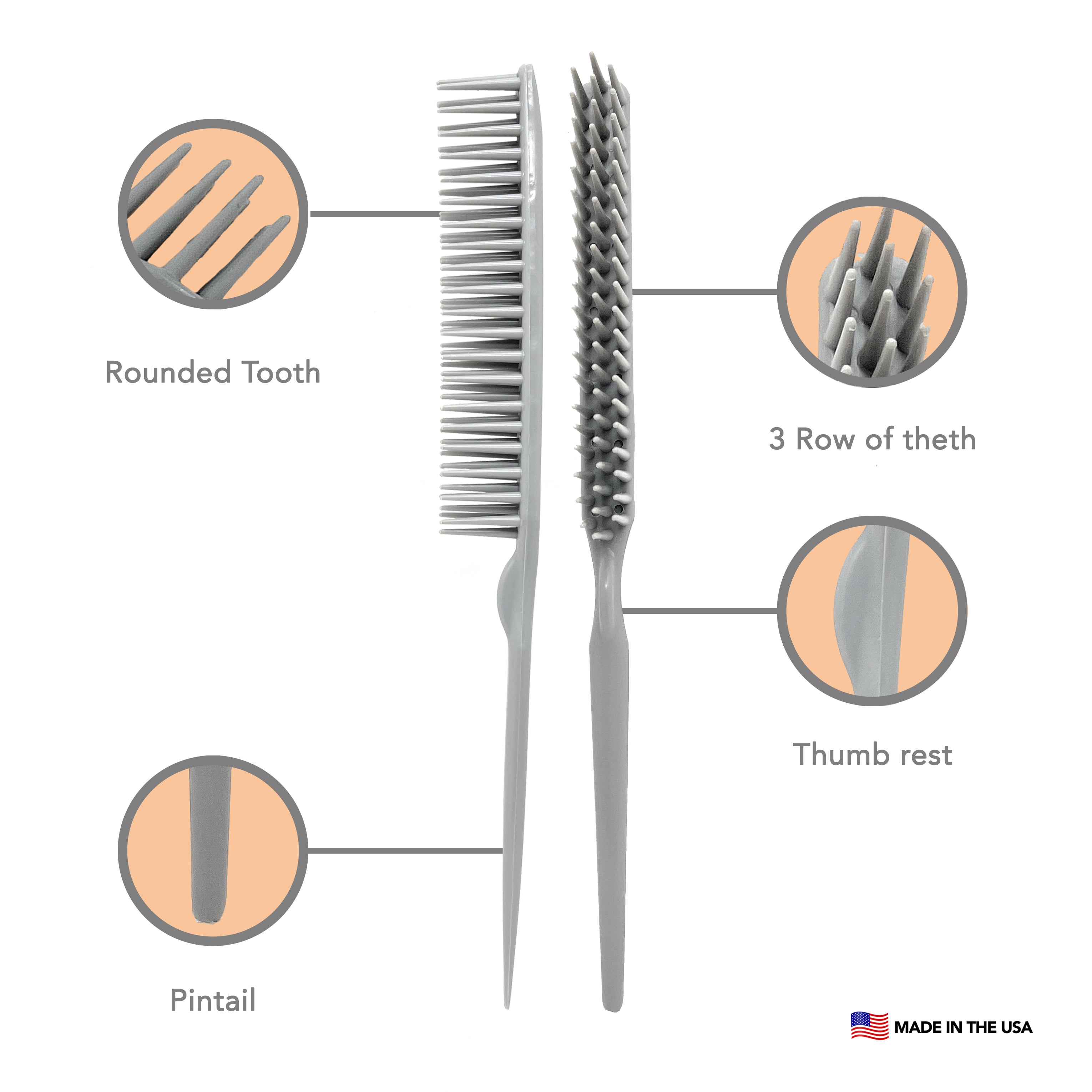 Professional 60-Parting 3-Row Hair Combs with Rattail - 2 Pack for Styling, Sectioning & Hairdressing - Perfect for Salons, Braiding & Hair Extensions