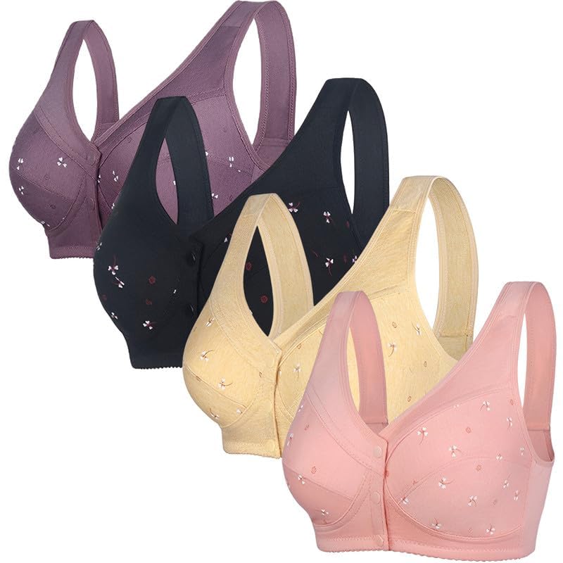 Charm Front Closure Bras for Women - Comfortable No Underwire Daisy Bra, Plus Size & Wireless Support for Older Women - Perfect for Daily Wear, Yoga, and Relaxation