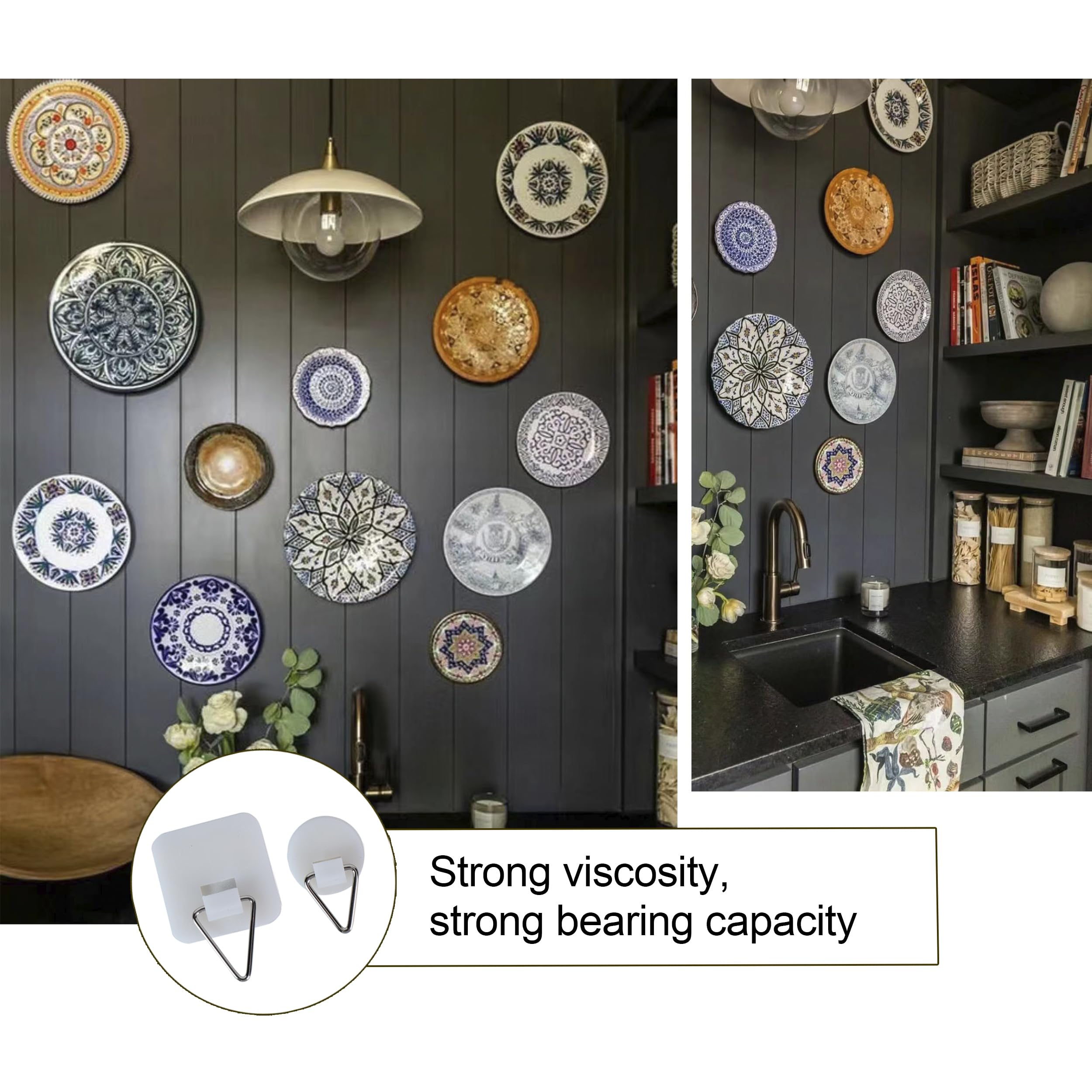 12-Piece Invisible Vertical Plate Holder Set - 6 Wall Plate Hangers with 10 Wall Hooks for Displaying Plates, Platters & Dishes (Gold, 6/8/10 Inch) - Perfect for Kitchen Decor, Dining Room Wall Art & Plate Collections