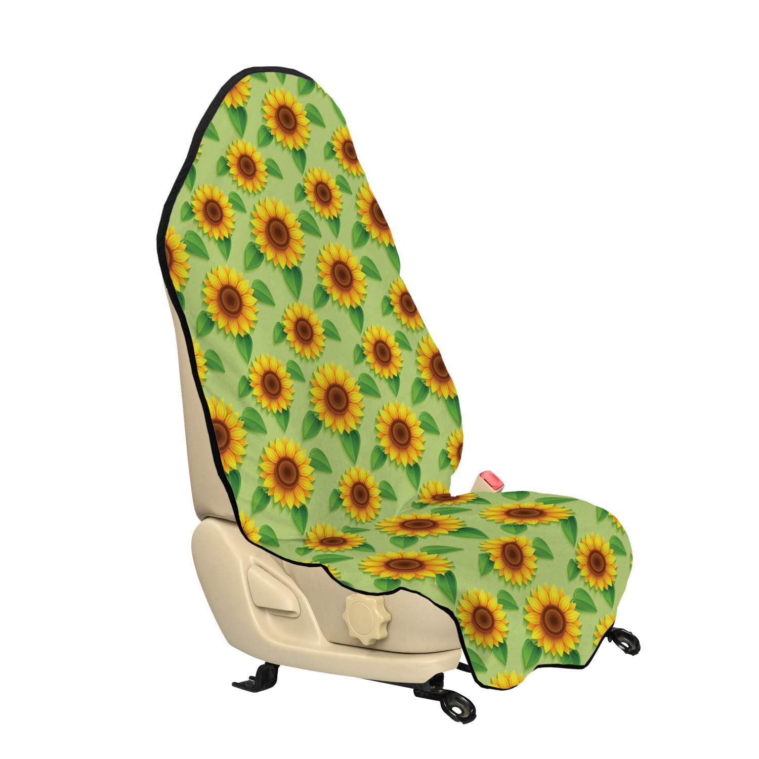 Ambesonne Floral Yellow Car Seat Hoodie Cover | Sunflowers with Leaves Design | Non-Slip Backing, Universal Fit (30