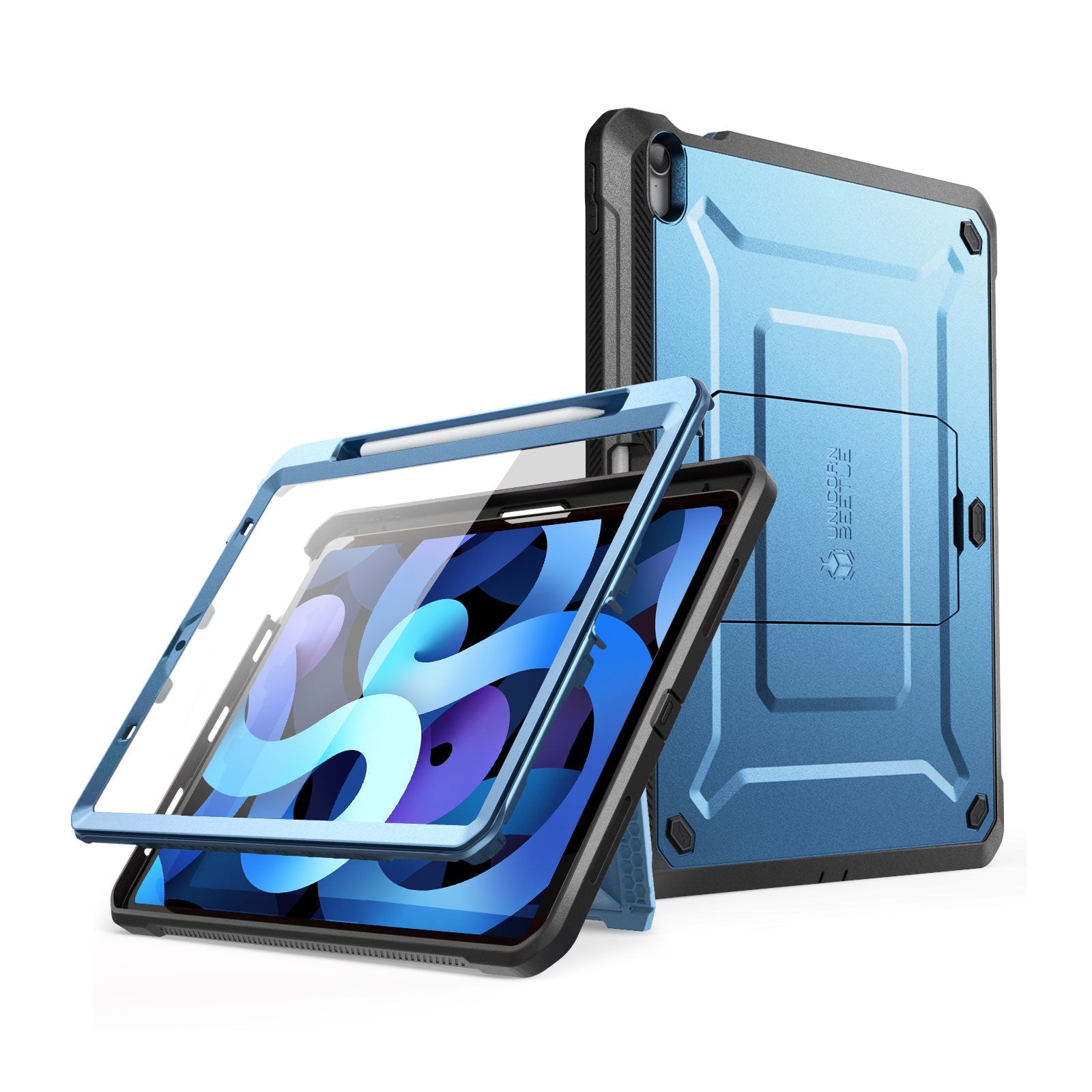 iPad Air 4 / 5 Unicorn Beetle PRO Rugged Kickstand Case - Shockproof Protective Cover with Built-in Stand, Metallic Blue (Open Box) - Perfect for Outdoor Activities, Travel & Work