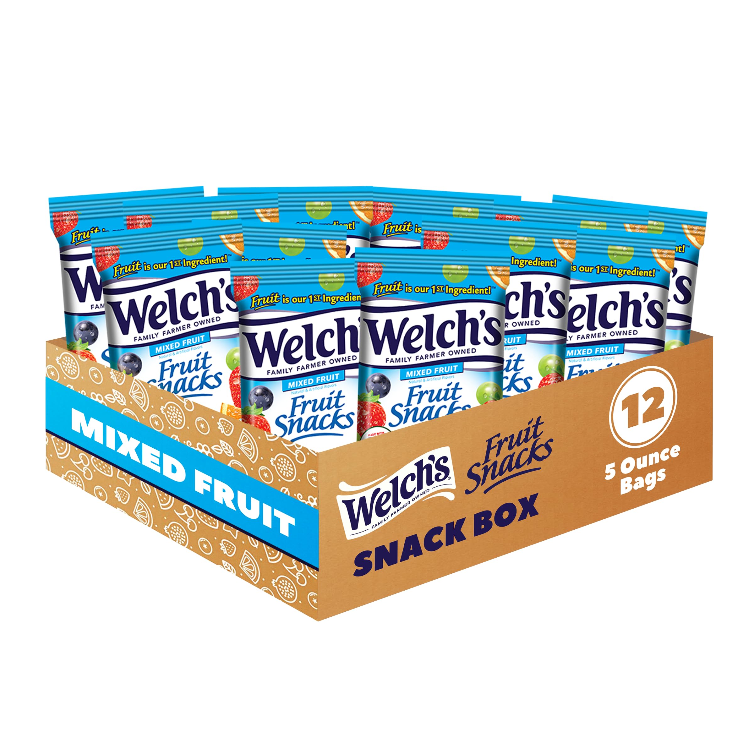 Welch's Mixed Fruit Snacks - Gluten Free, Bulk Pack of 12 (5 oz Each) - Healthy On-the-Go Snack for Kids Lunch, School, Travel & Office | Individually Wrapped Single Serve Bags