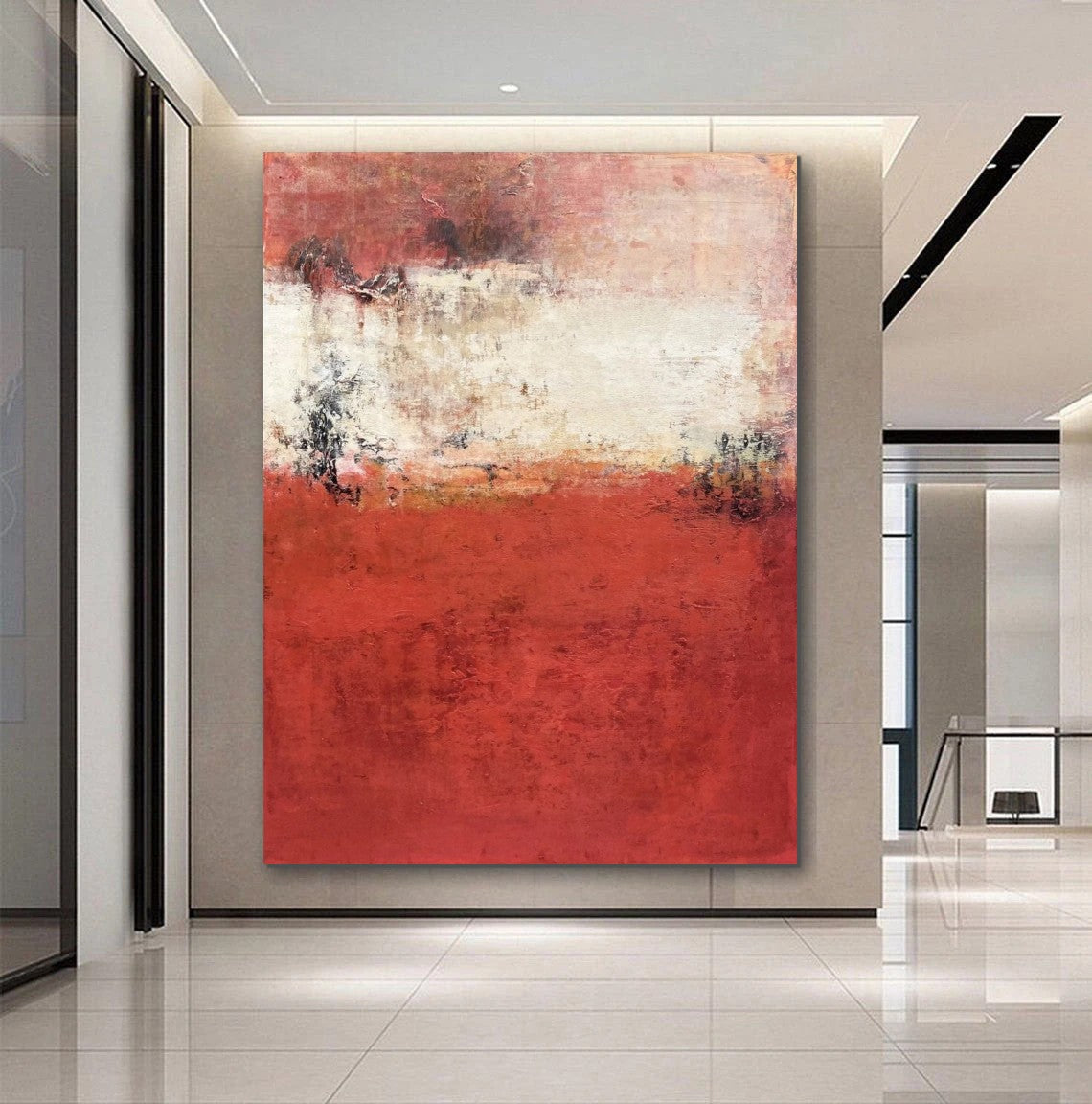 Large Contemporary Abstract Canvas Painting for Living Room - Red Modern Wall Art Decor for Home & Office Interior Design | Perfect for Accent Walls, Bedroom, Dining Room & Office Spaces
