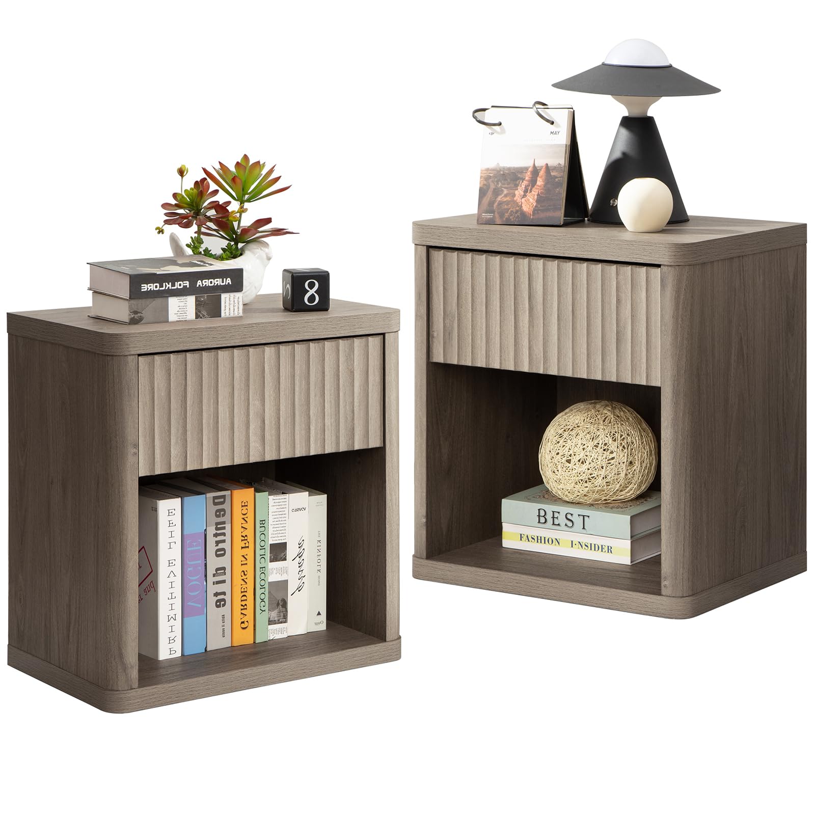 Modern Fluted Nightstand Set of 2 - 22.7
