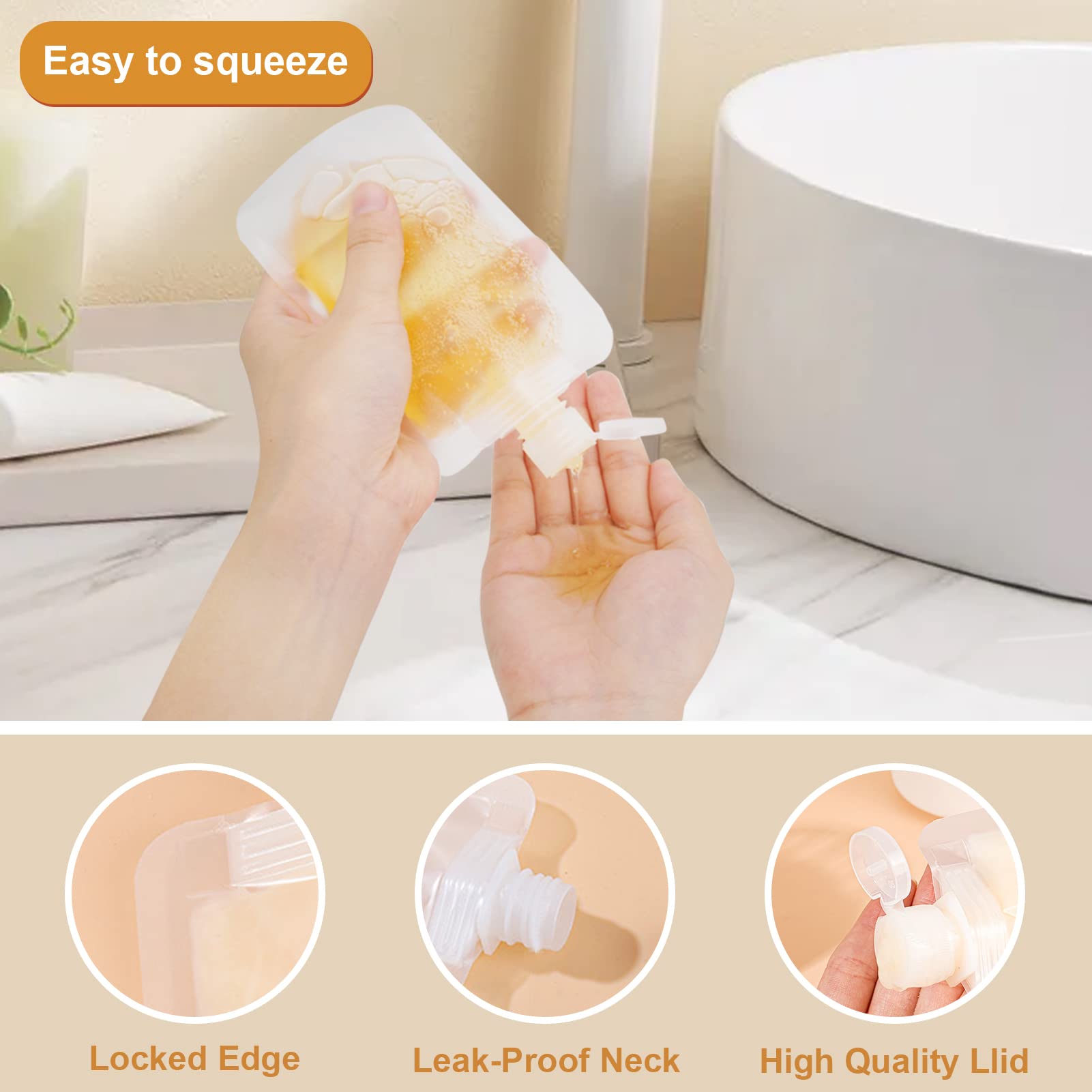 15-Piece Travel Toiletry Bags Set - TSA Approved Clear Cosmetic Containers for Shampoo, Conditioner & Skincare (30ml/50ml/100ml) | Leakproof Squeeze Pouches for Airplane, Gym & Vacation Essentials