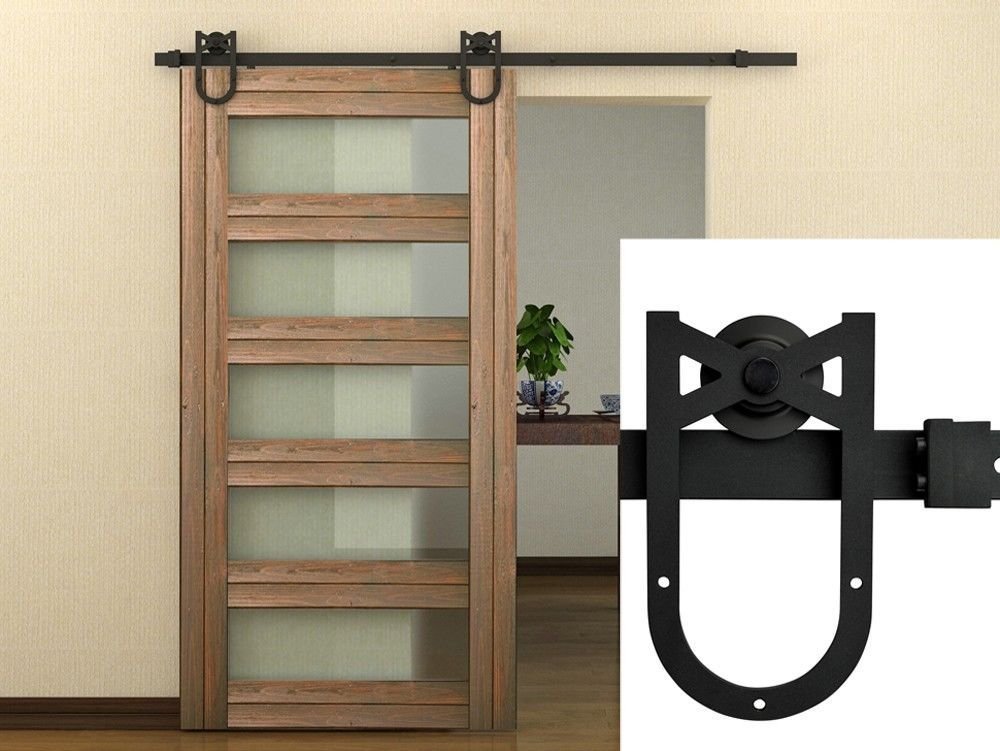 Powder Coated Steel Horseshoe Style Modern Barn Wood Sliding Door Hardware Track Kit - Single Door 6.5FT/2000mm, Black - Perfect for Storage Rooms, Laundry Rooms, Master Bedrooms, Walk-in Closets and Window Shutters - Durable & Stylish Home Improvement Solution