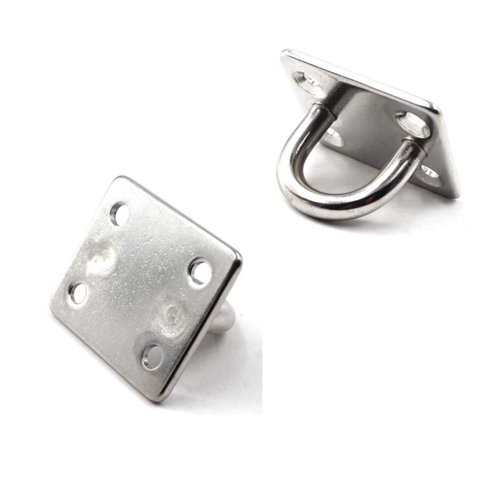 HOMPER 304 Stainless Steel Ceiling Hook - Heavy Duty Wall Hook with Square Eye Plate & Carabiner Clips for Hanging Plants, Lights & Decor (Indoor/Outdoor Use)