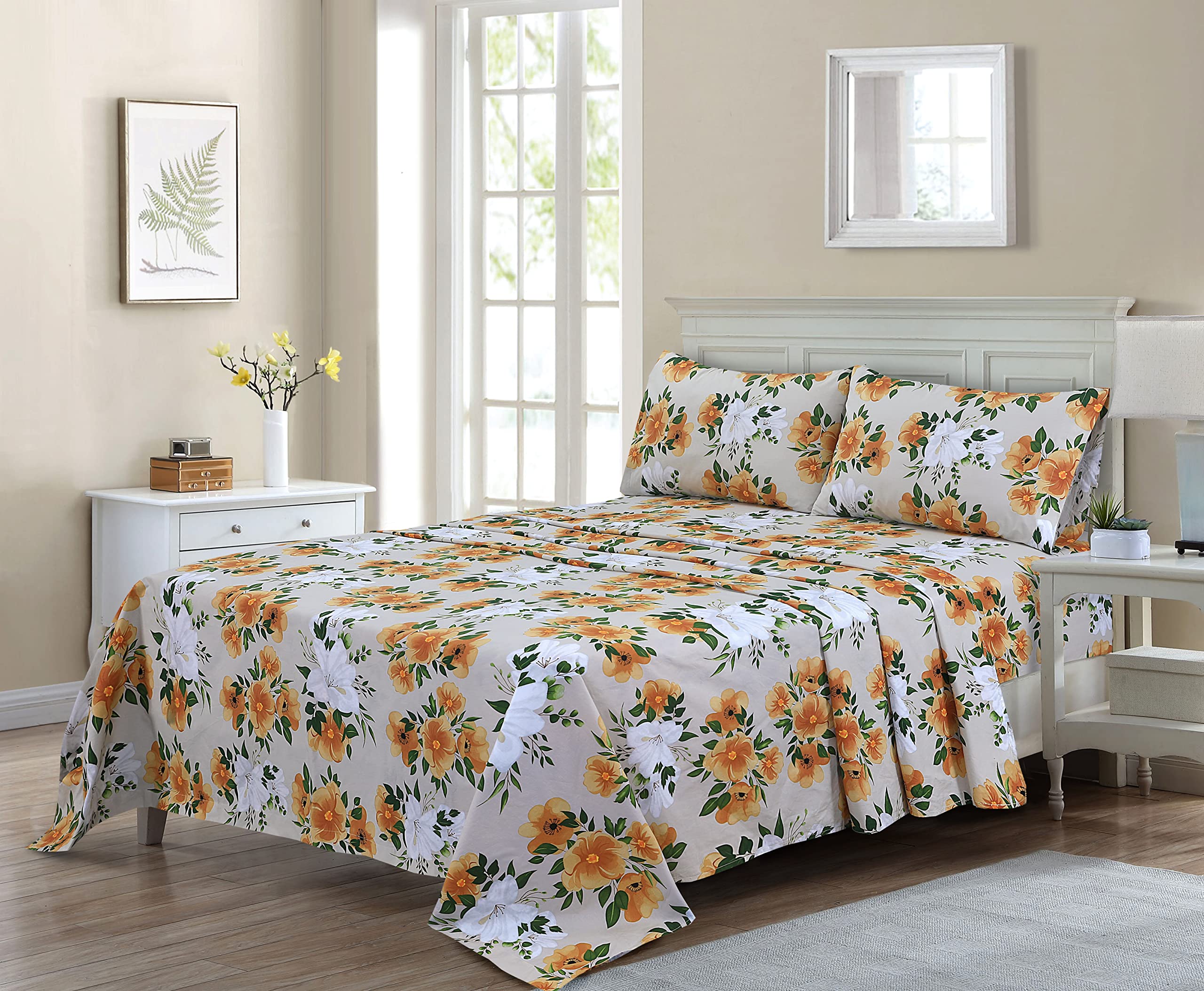 300 Thread Count 100% Cotton Bed Sheet Set - 3 Piece Twin Size Sheets with Fitted (16