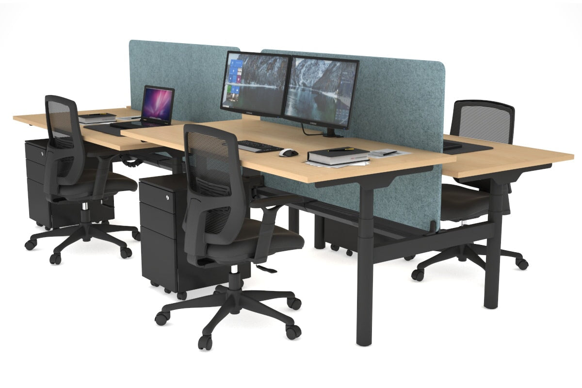 Flexi Premium Height Adjustable 4-Person H-Shaped Office Workbench - 1800L x 800W Black Frame with Cable Management | Ergonomic Standing Desk for Collaborative Workspaces & Home Offices