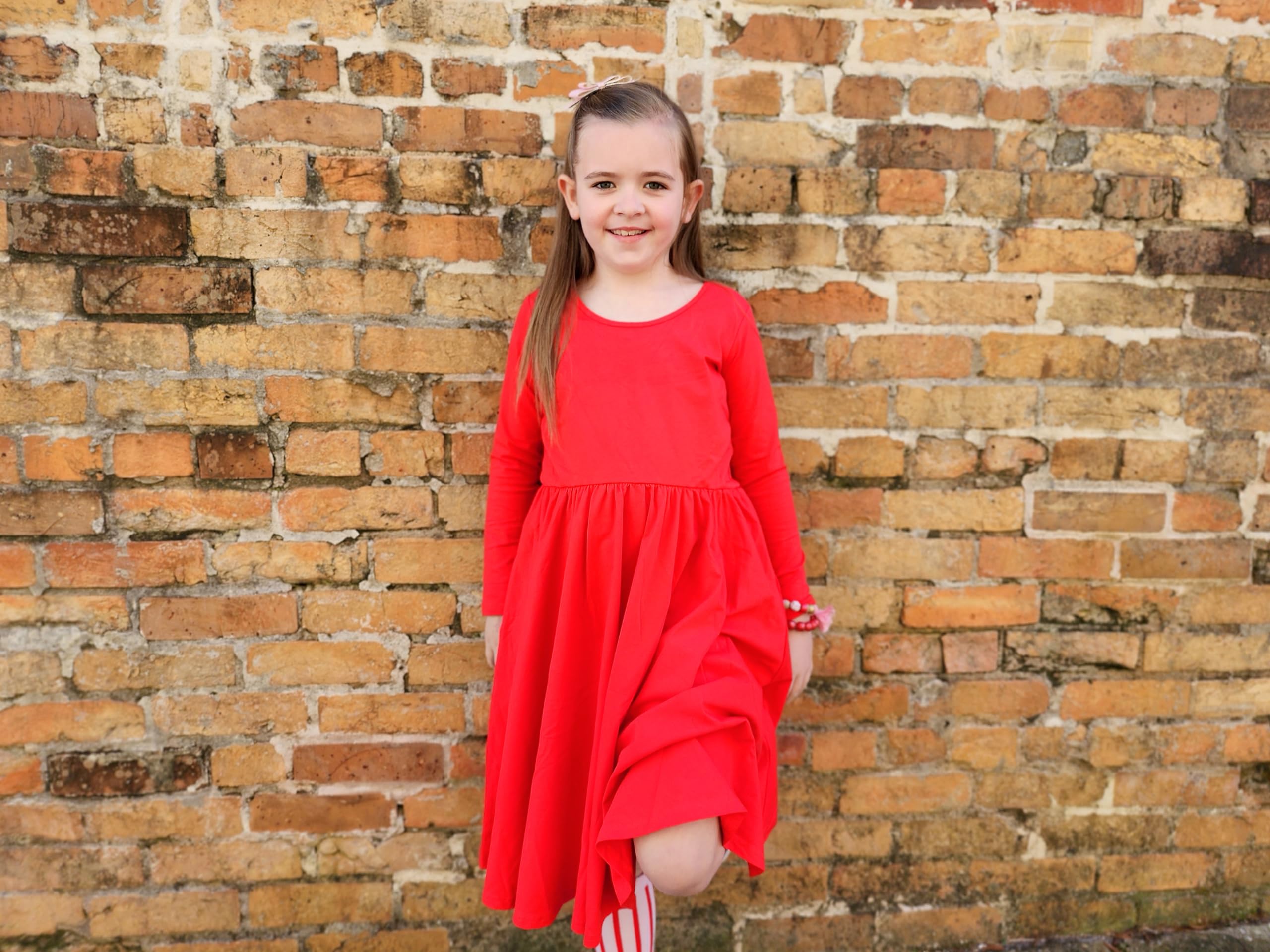 Stelle Girls' Long Sleeve White Cotton Skater Dress - Twirl A-Line Toddler Dress for School, Casual Wear & Easter Outfits | Perfect for Parties, Photos & Special Occasions