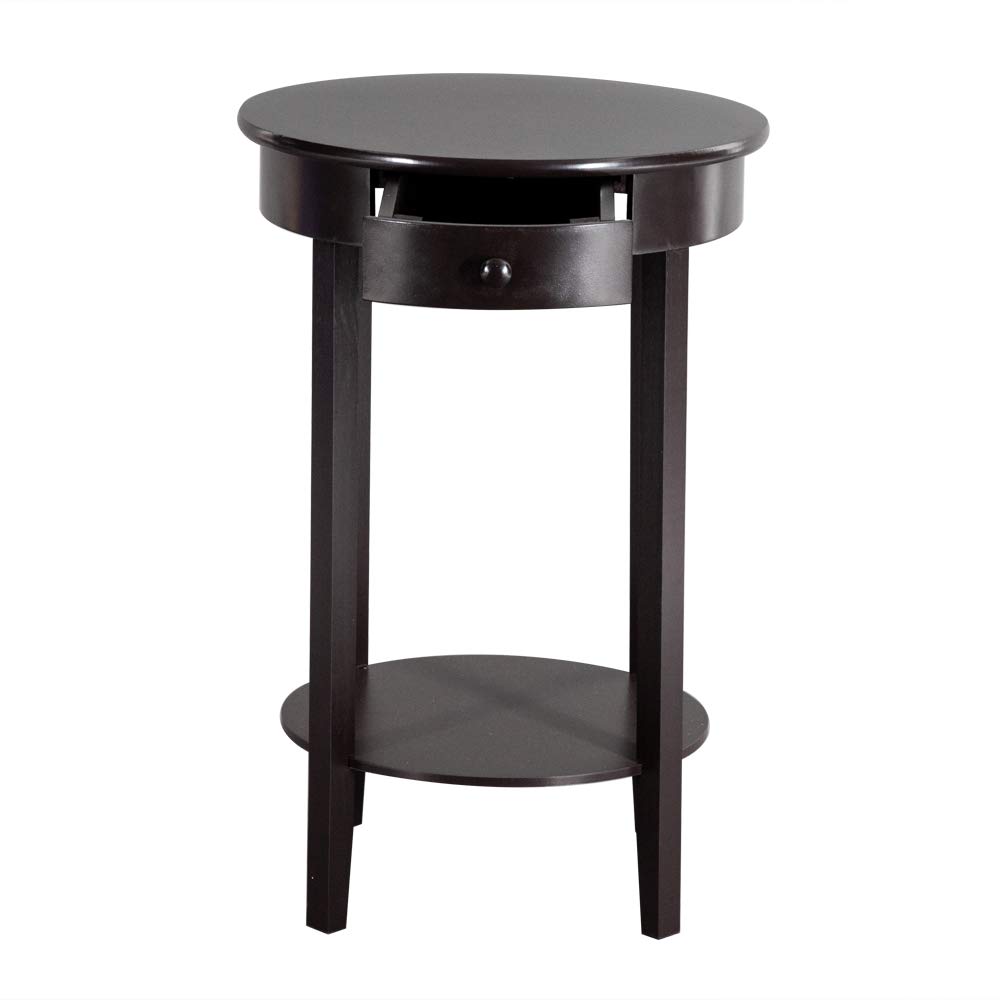 Round Coffee Table with Drawer - Simple Brown End Table for Living Room, Bedroom & Office - Compact Side Table with Storage Space