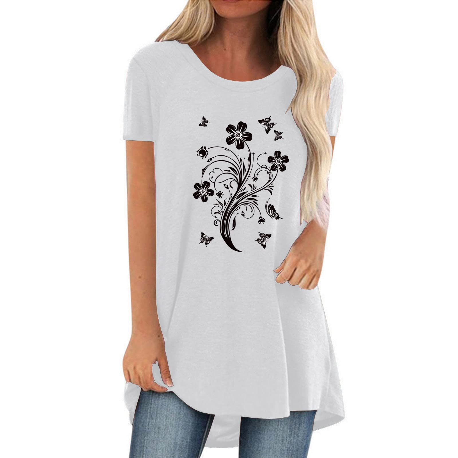 Trendy Plus Size Women's Short Sleeve V-Neck Printed T-Shirt - Casual Blouse for Everyday Wear, Work & Outfits | MOKINGTOP