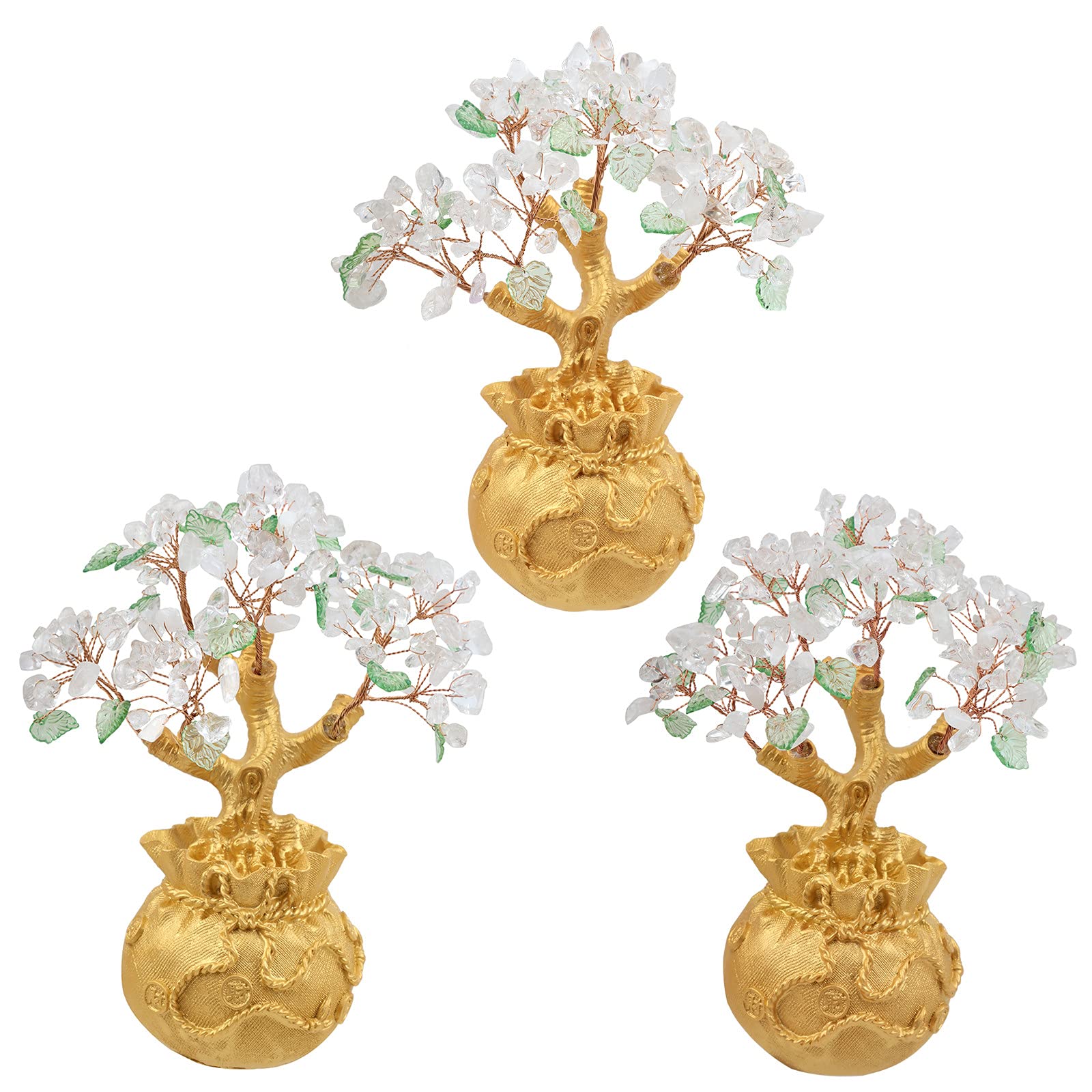 RockCloud Crystal Money Tree with Golden Money Bag - Feng Shui Wealth & Luck Bonsai for Home Office Decor | Natural Rock Crystal Ornament | Perfect for Desk Decor, Housewarming Gift & Positive Energy Space