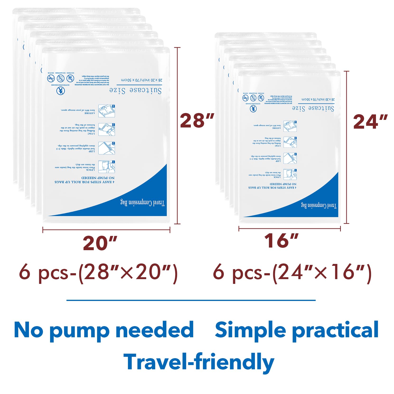 12 Pack Vacuum Compression Bags for Travel - Space Saving Storage Bags for Luggage, Clothes & Home Organization | Waterproof & Reusable | Perfect for Travel, Moving & Seasonal Storage | MEIQIHOME