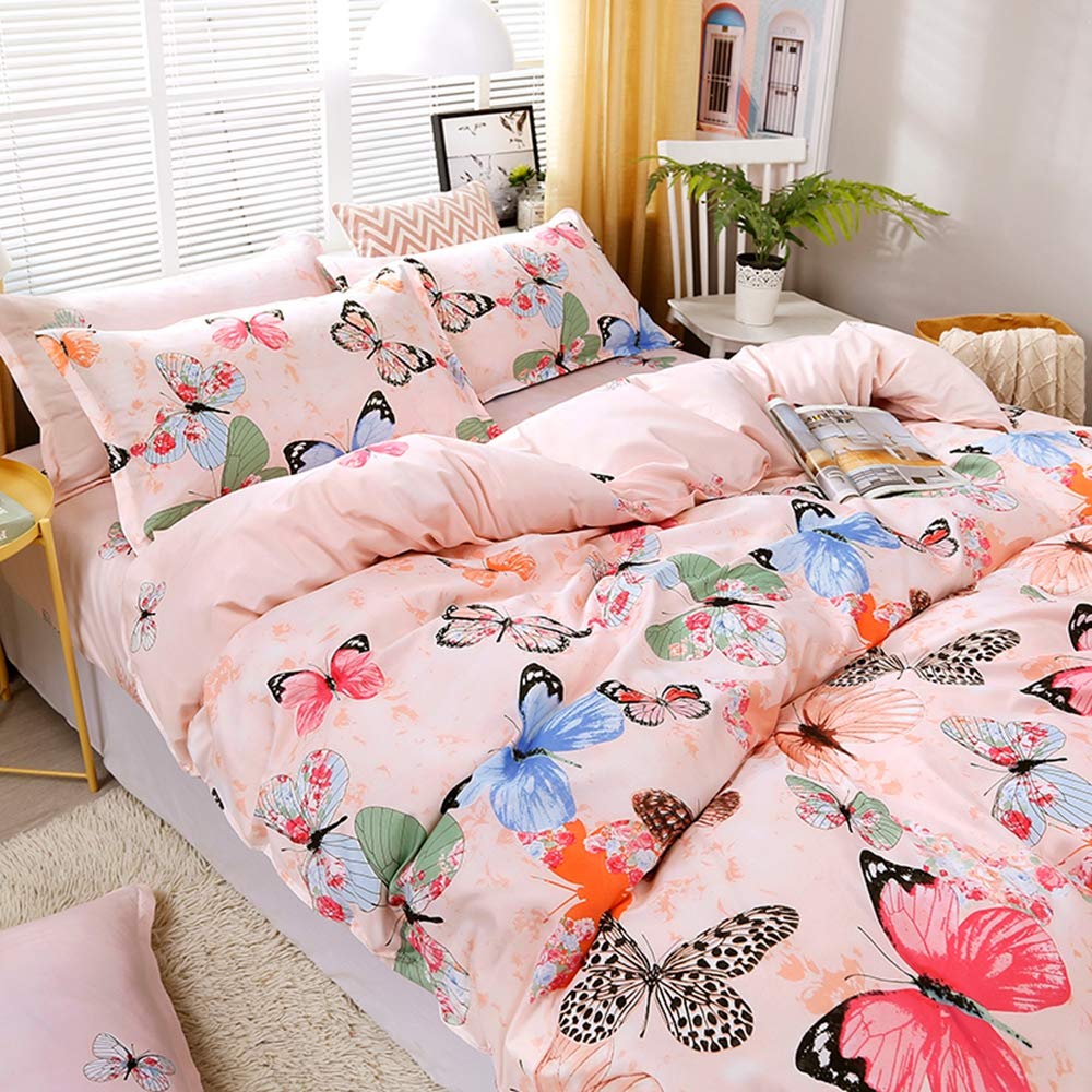 Feelyou Pink Butterfly Print Kids Duvet Cover Set - Twin Size Microfiber Polyester Bedding for Girls & Teens with Pillow Sham - Soft 2-Piece Zipper Closure Comforter Cover - Perfect for Bedroom Decor, Sleepovers & Cozy Nights