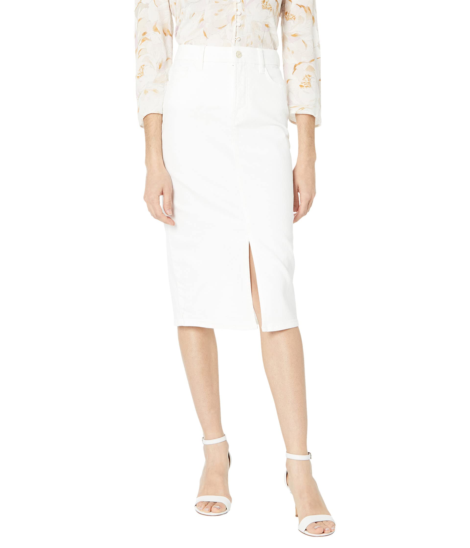 Jen7 Women's High Waist Pencil Skirt with Front Slit - Classic White Office Work Dress for Business Professional & Cocktail Party Outfits
