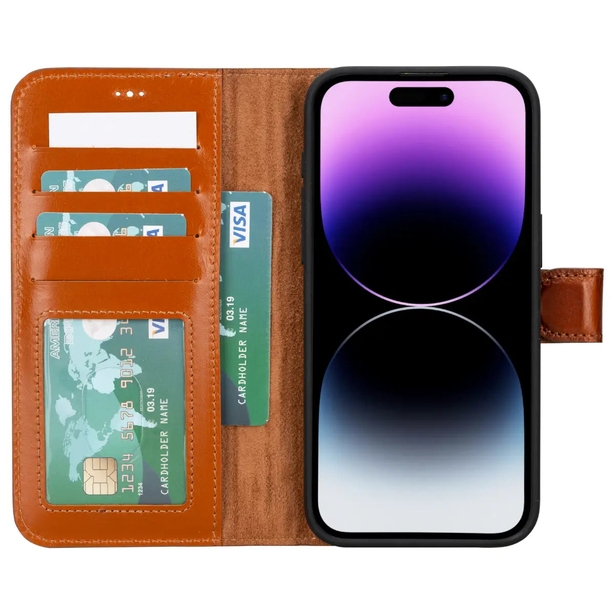 Premium Burnished Tan Leather Wallet Case for iPhone 15 Pro Max - Slim Protective Cover with Card Slots | Perfect for Business, Travel & Everyday Use