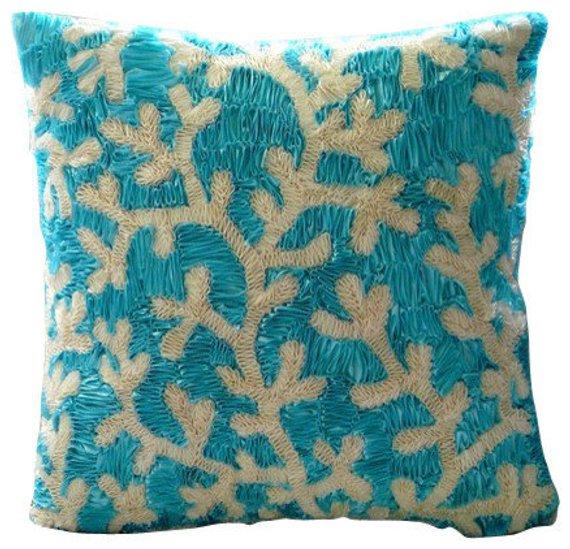 Elegant Aqua Blue Art Silk Decorative Euro Sham Pillow Cover - Luxury Bedroom Decor for Home & Hotel Use